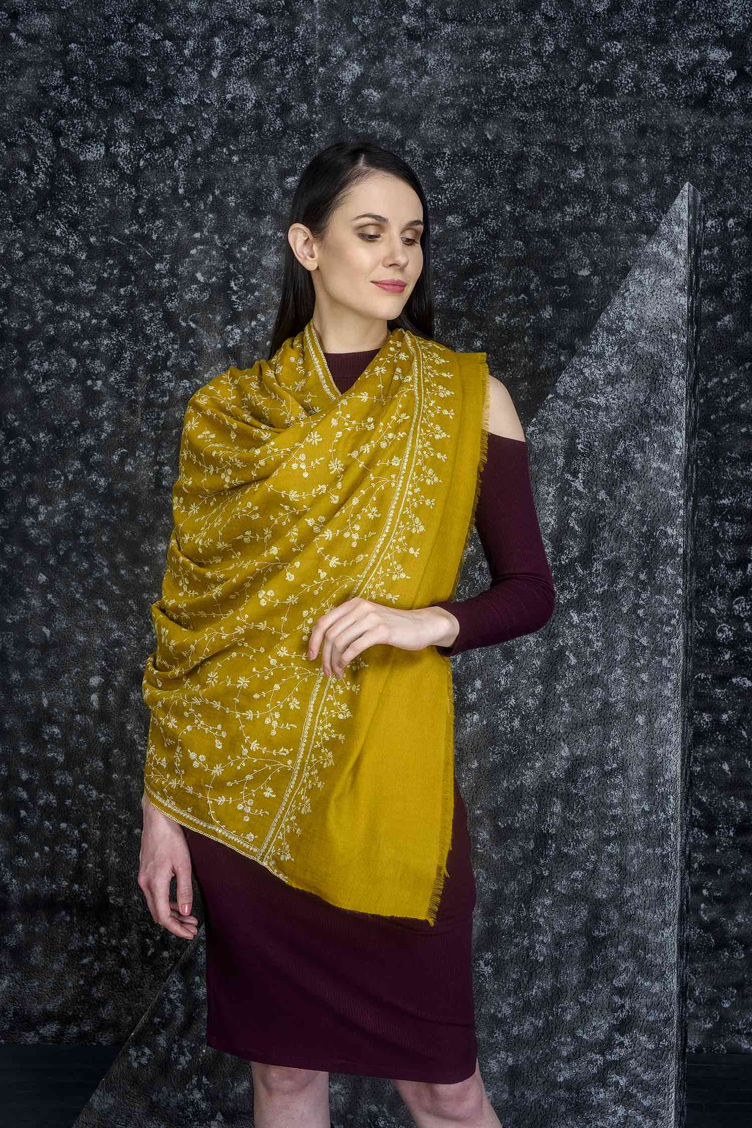Gold-Thread Embroidered Pashmina
