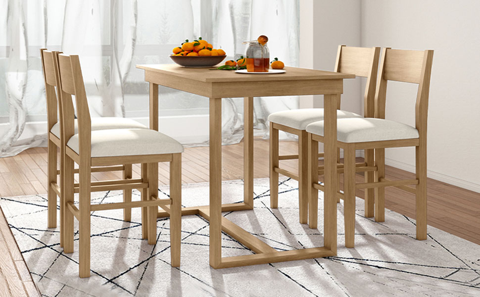 TOPMAX farmhouse countertop height 5-piece dining table set with 1 rectangular dining table and 4 brown dining chairs - Image 3
