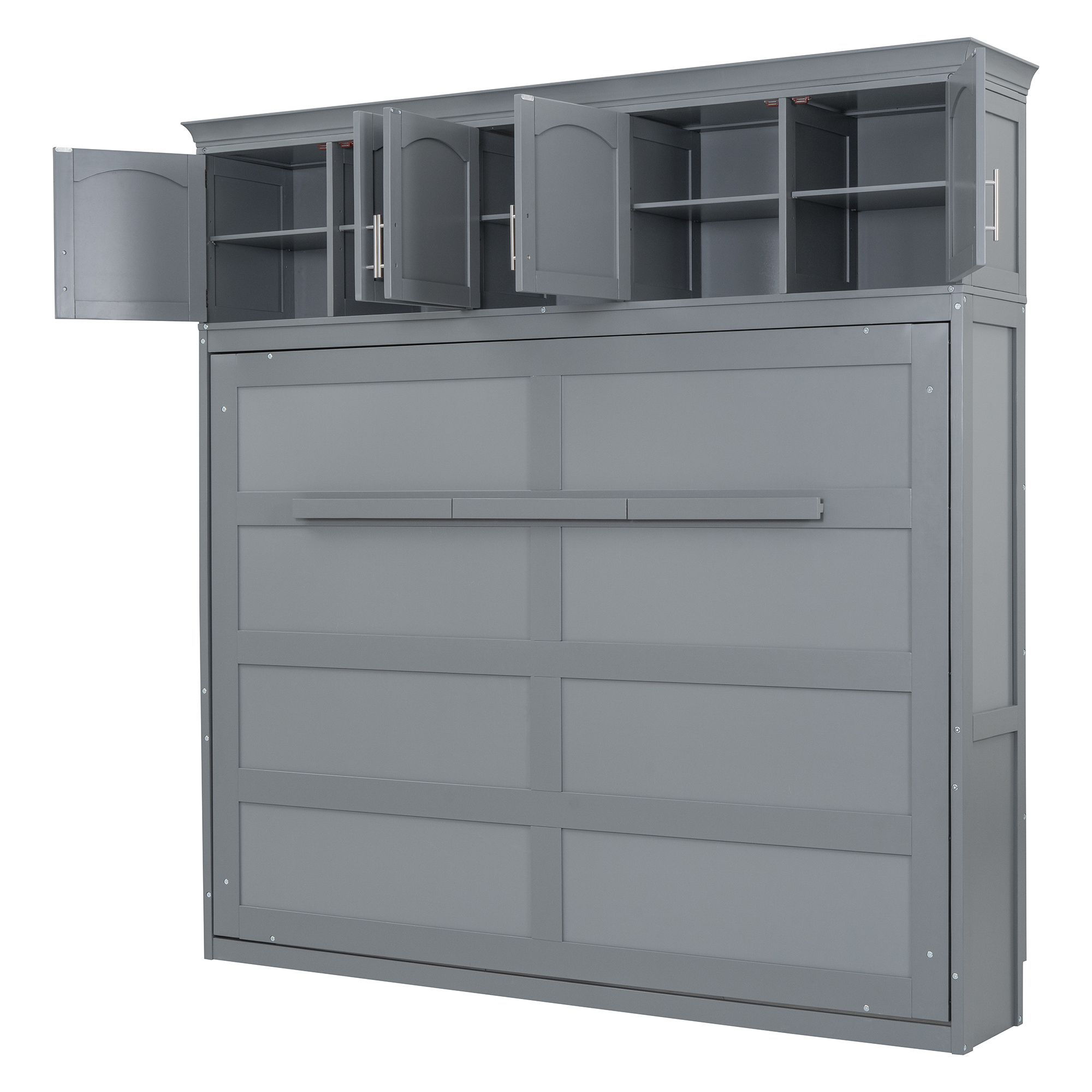 Full Size Murphy Bed Wall Bed with Top Cabinets,Gray - Image 3