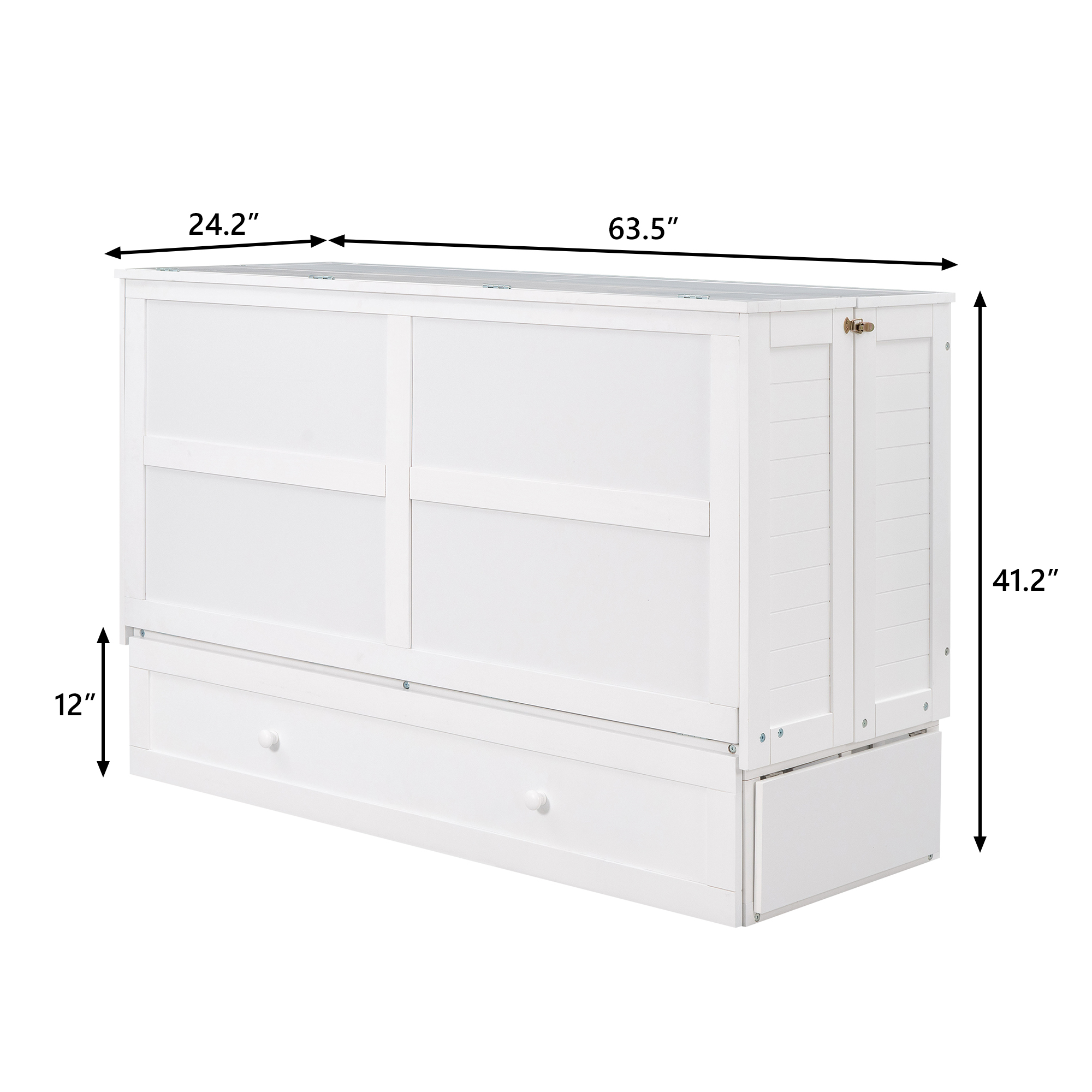 Queen Size Mobile Murphy Bed with Drawer and Little Shelves on Each Side White - Image 3