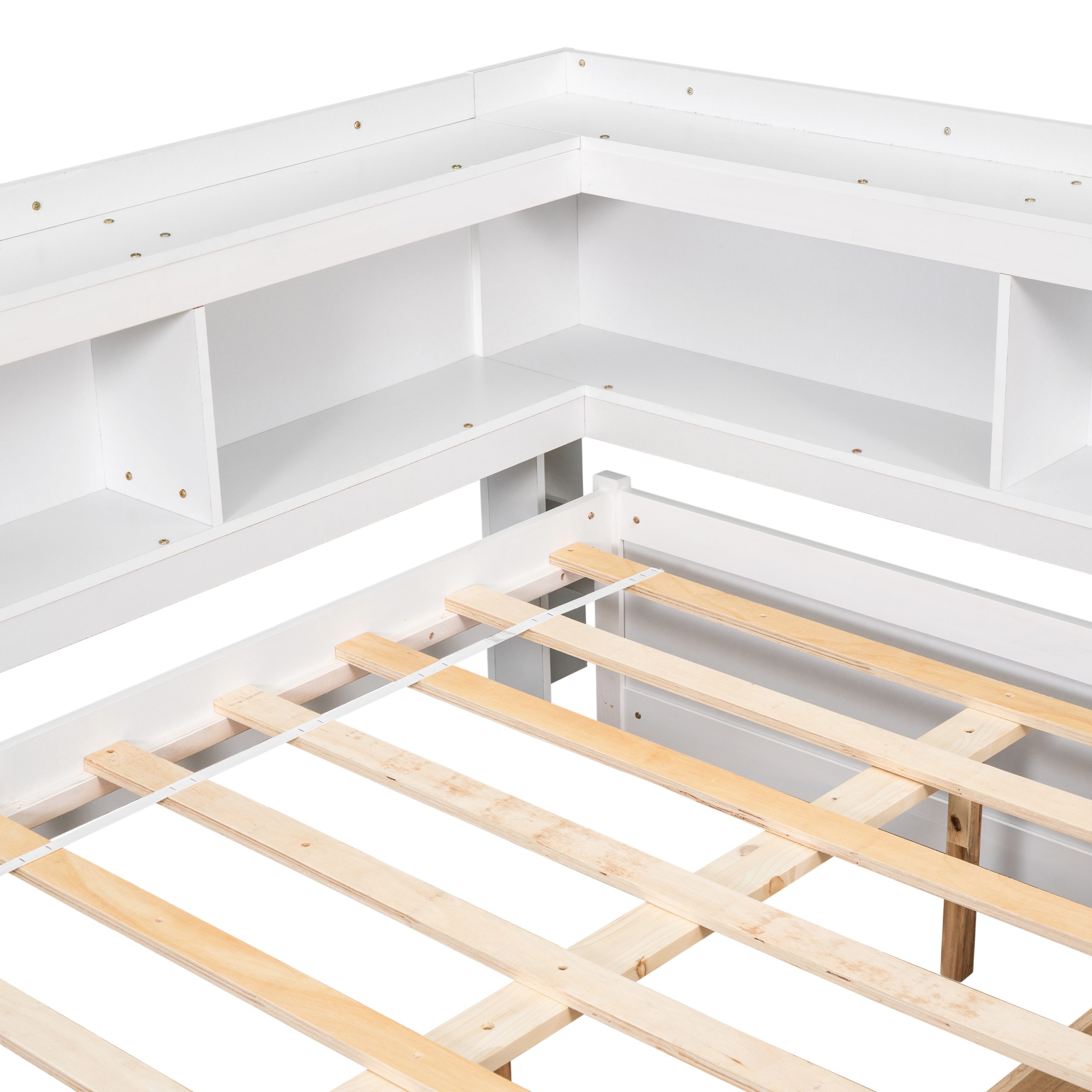Full Bed with L-shaped Bookcases, Drawers ,White - Image 13