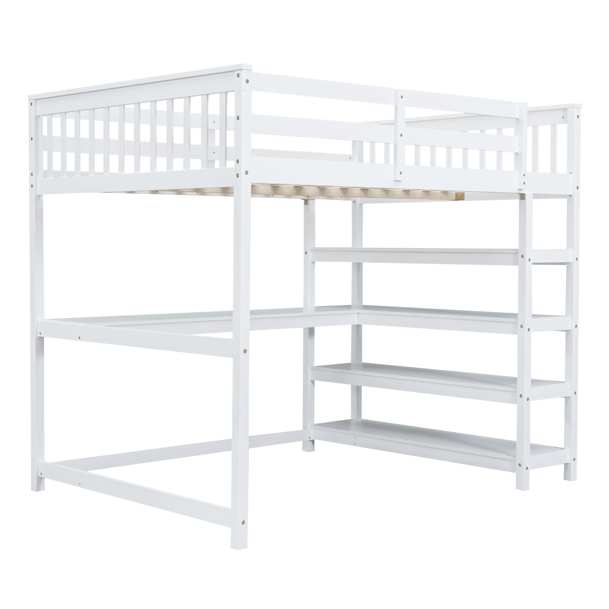Full Size Loft Bed with Storage Shelves and Under-bed Desk White - Image 7