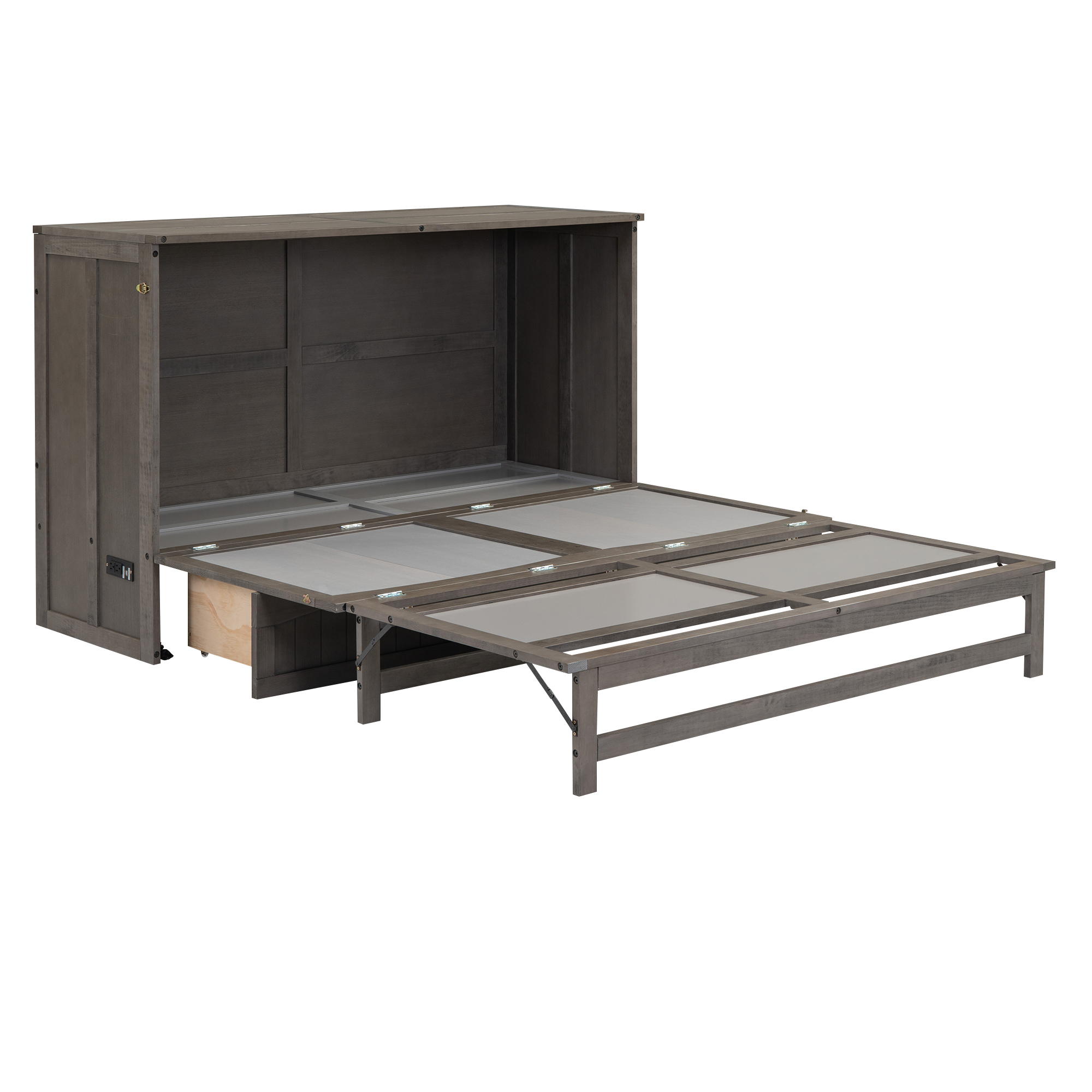 Queen Size Murphy Bed with Built-In Charging Station Antique Grey - Image 23