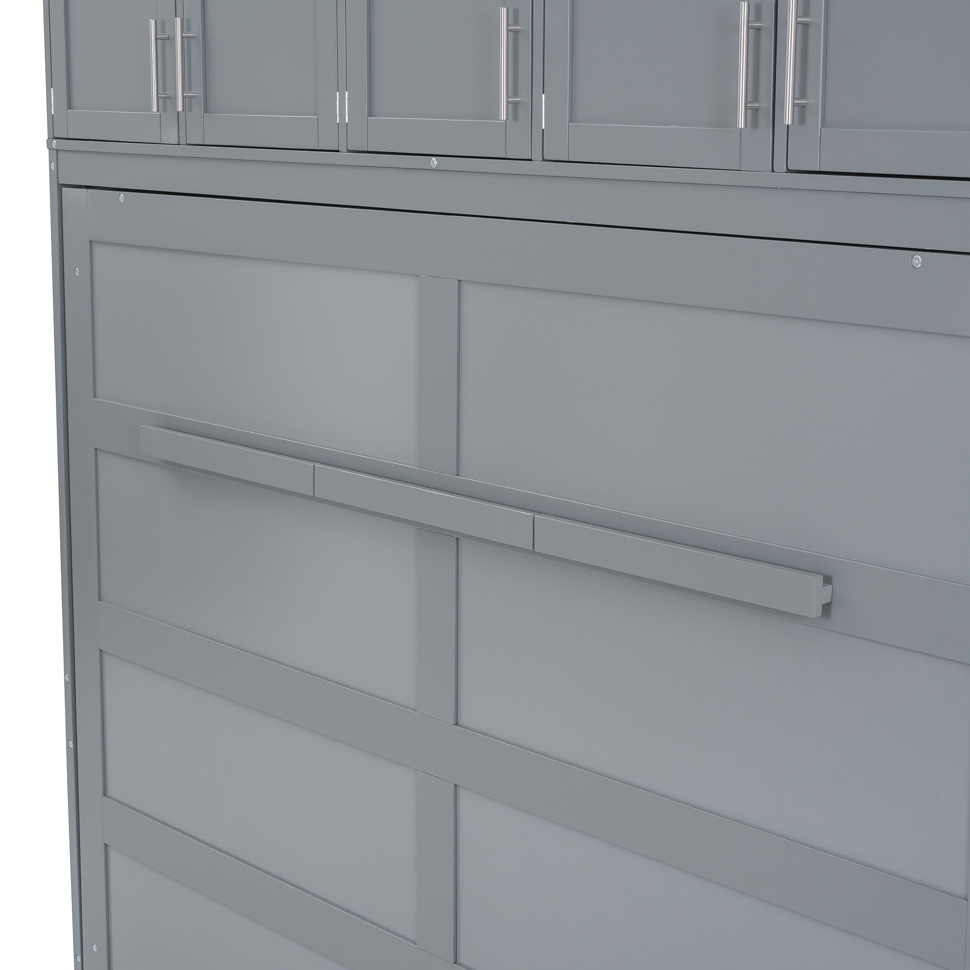 Full Size Murphy Bed Wall Bed with Top Cabinets,Gray - Image 13