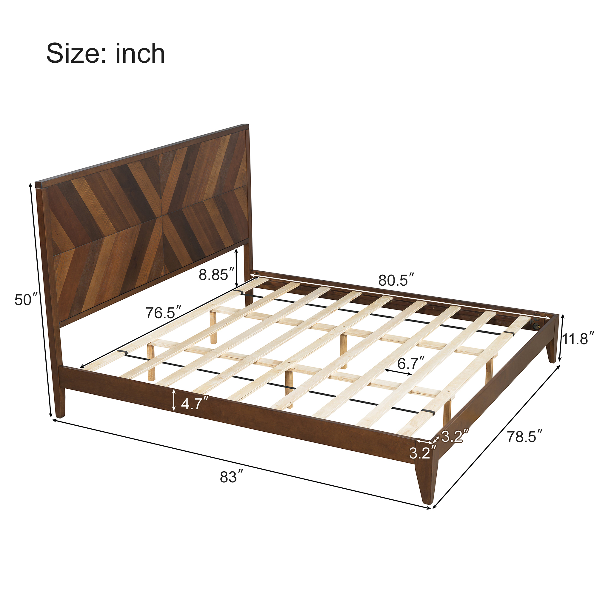 Mid-Century Modern Platform Bed Wood Slat Support with No Box Spring Needed,King Walnut - Image 18