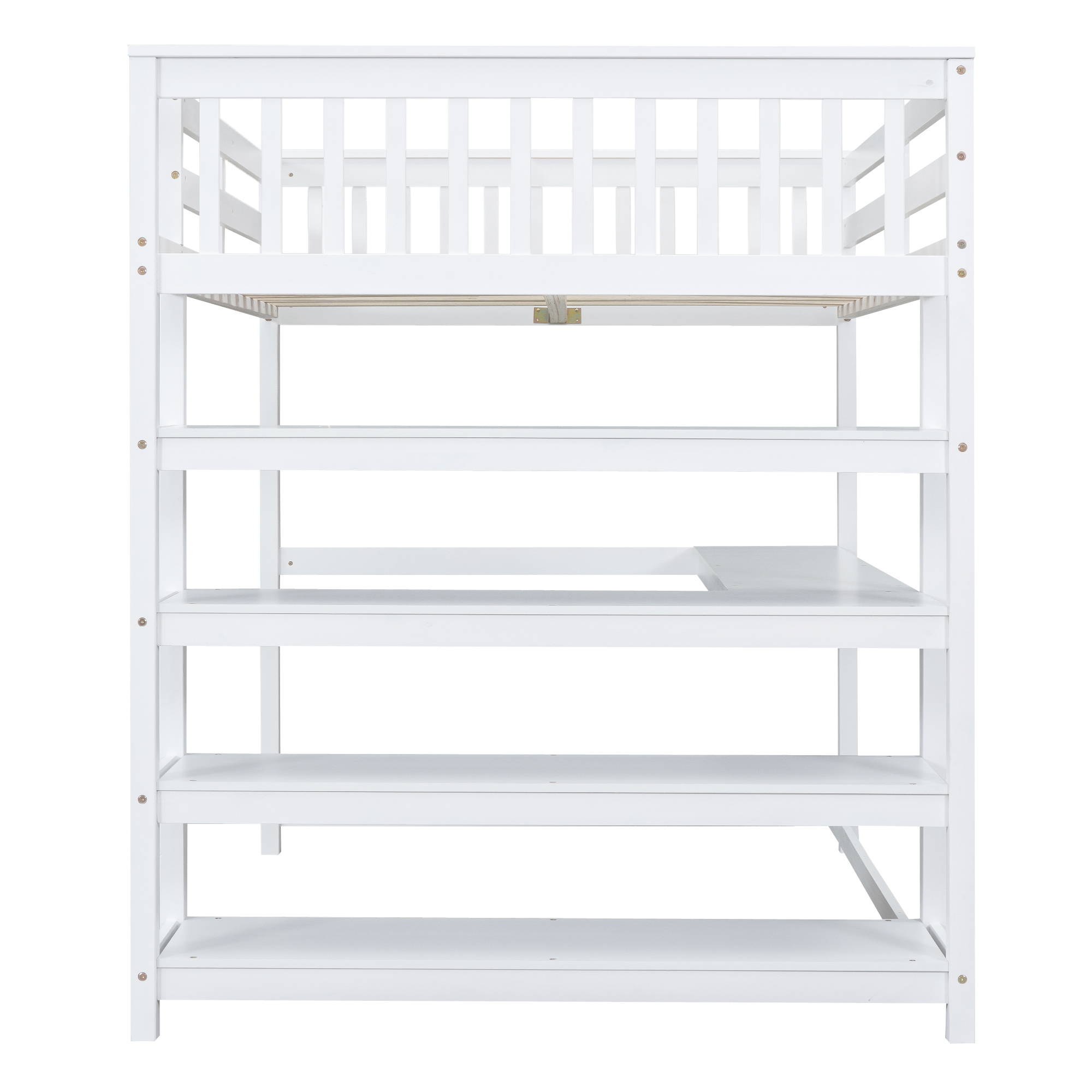 Full Size Loft Bed with Storage Shelves and Under-bed Desk White - Image 9