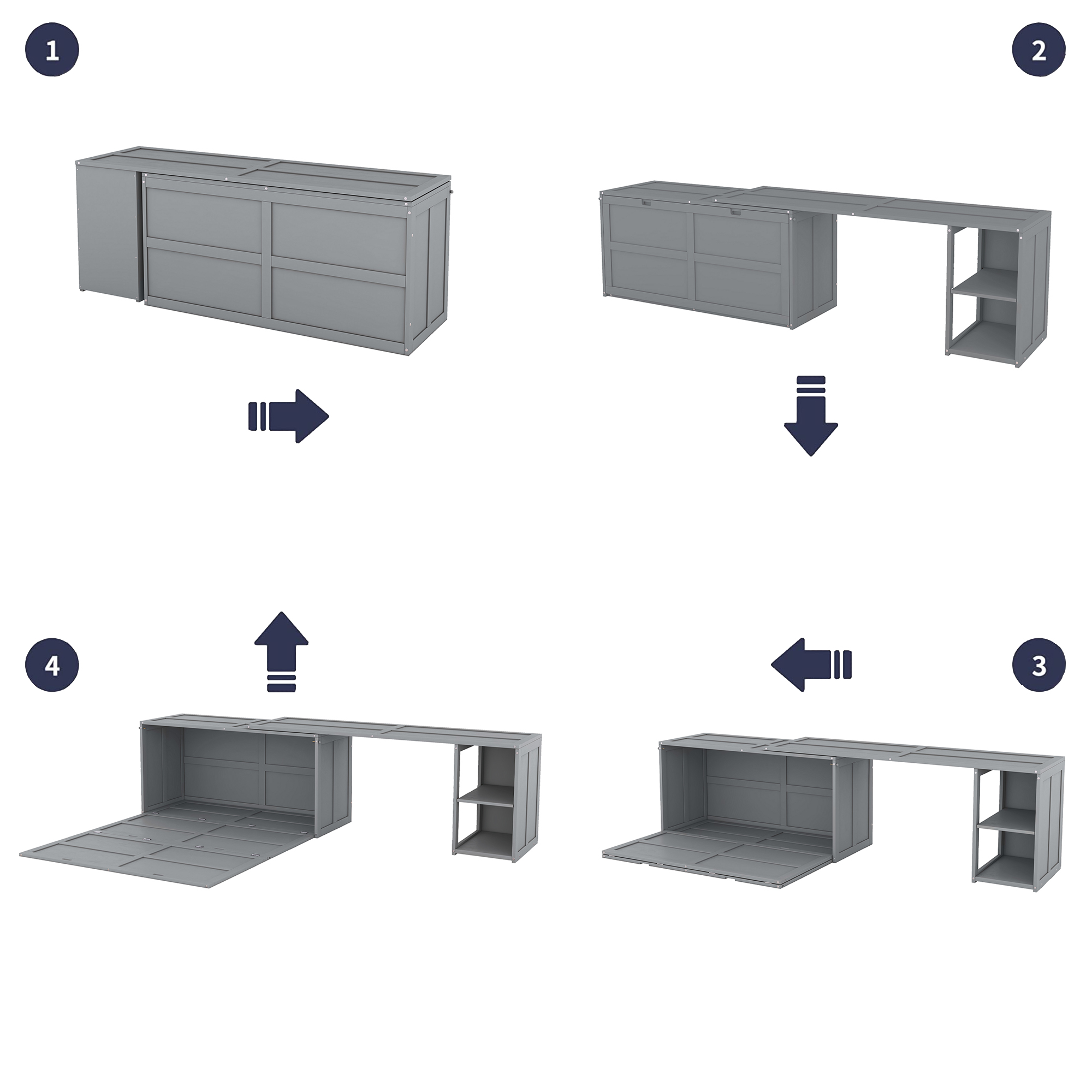 Queen Size Murphy Bed with Rotable Desk Gray - Image 17