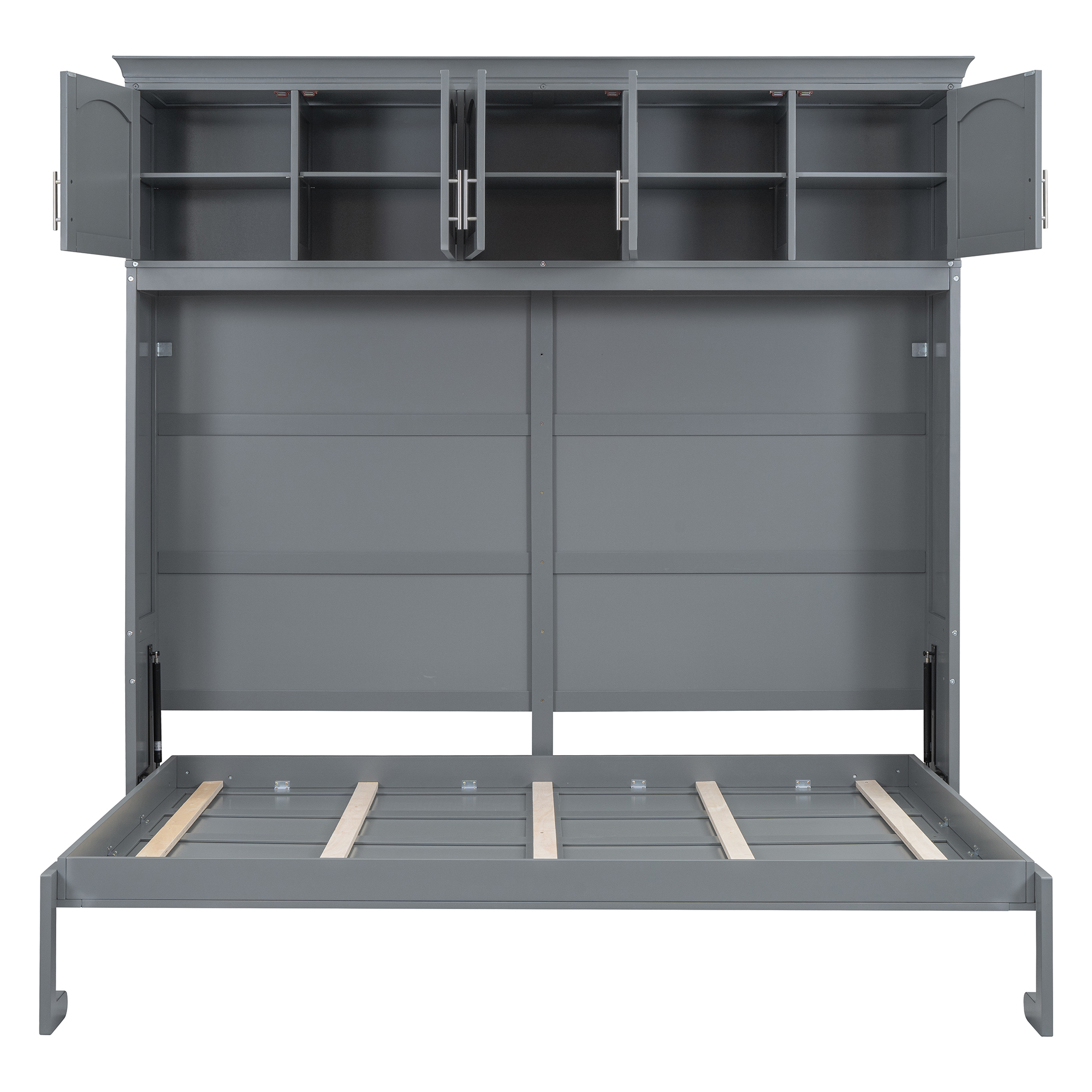 Full Size Murphy Bed Wall Bed with Top Cabinets,Gray - Image 28