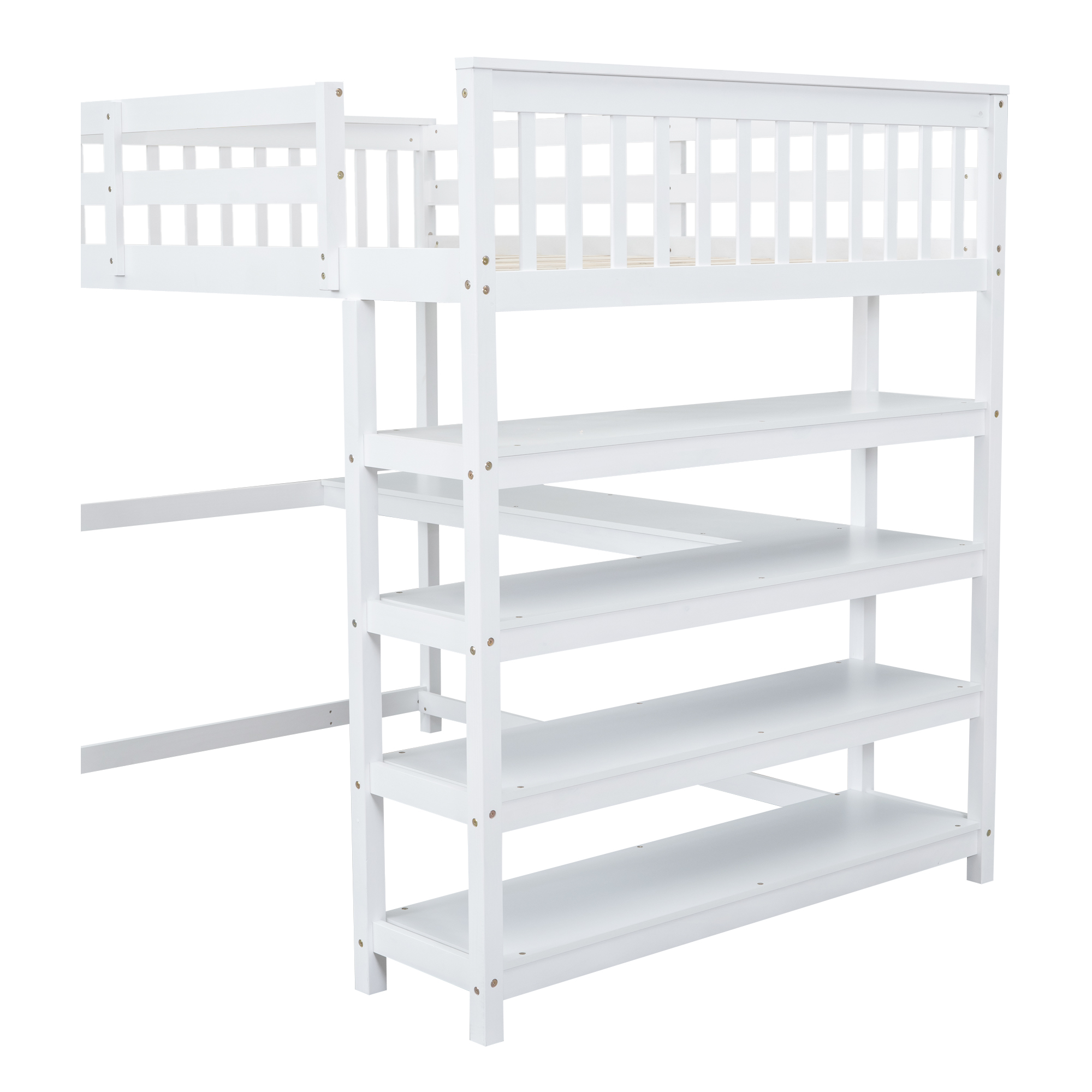 Full Size Loft Bed with Storage Shelves and Under-bed Desk White - Image 14
