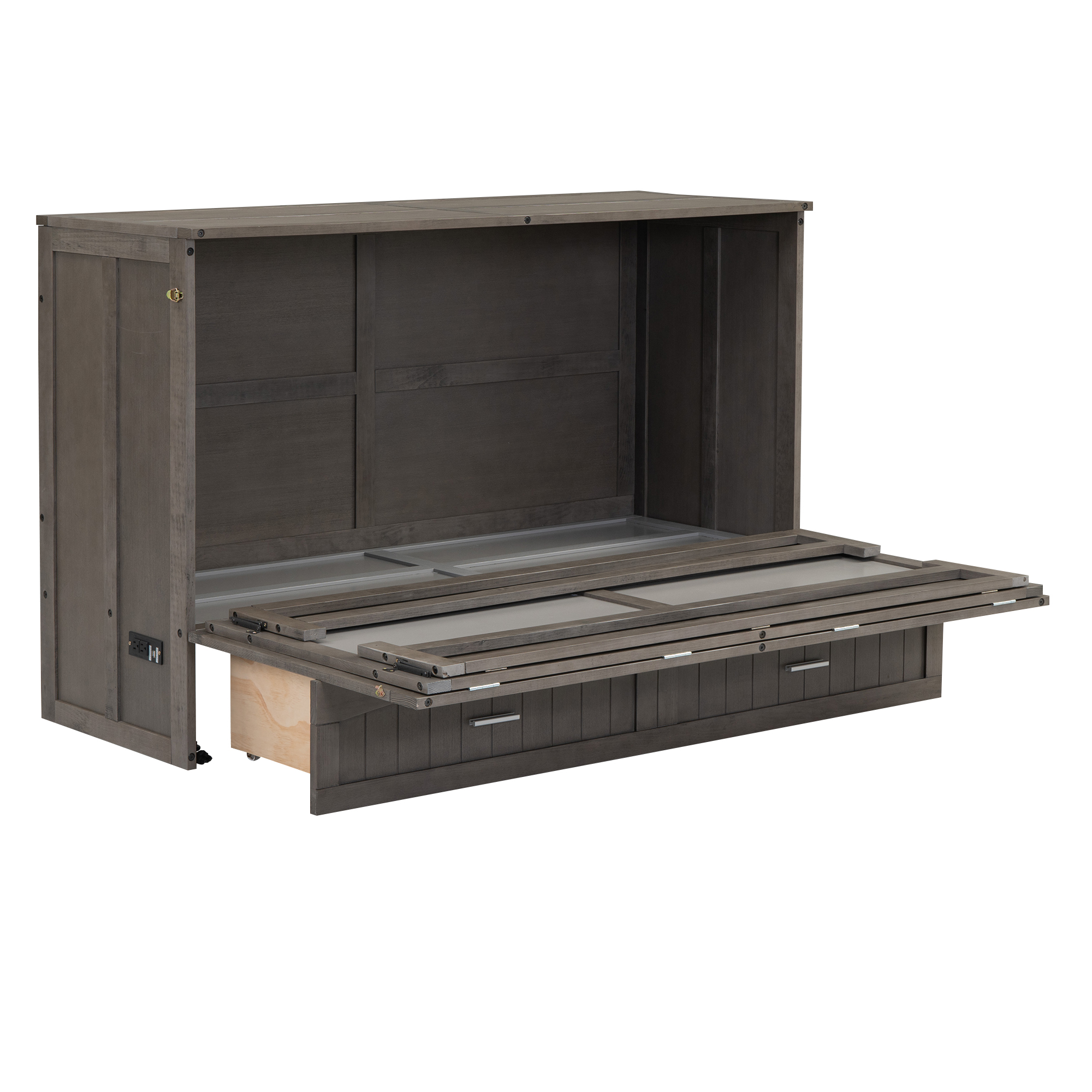 Queen Size Murphy Bed with Built-In Charging Station Antique Grey - Image 20