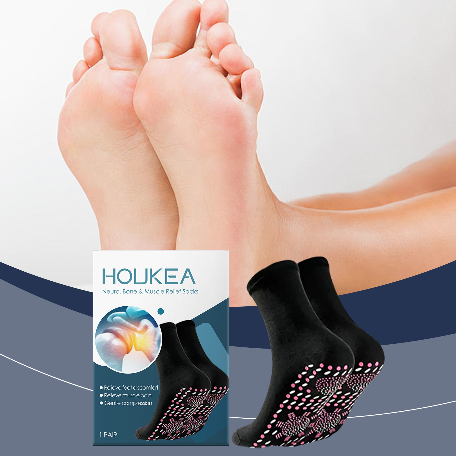 Houkea Foot Care Socks, Gentle Relief Of Foot Discomfort Foot Care Soft Skin Breathable Thermal Socks - Image 2