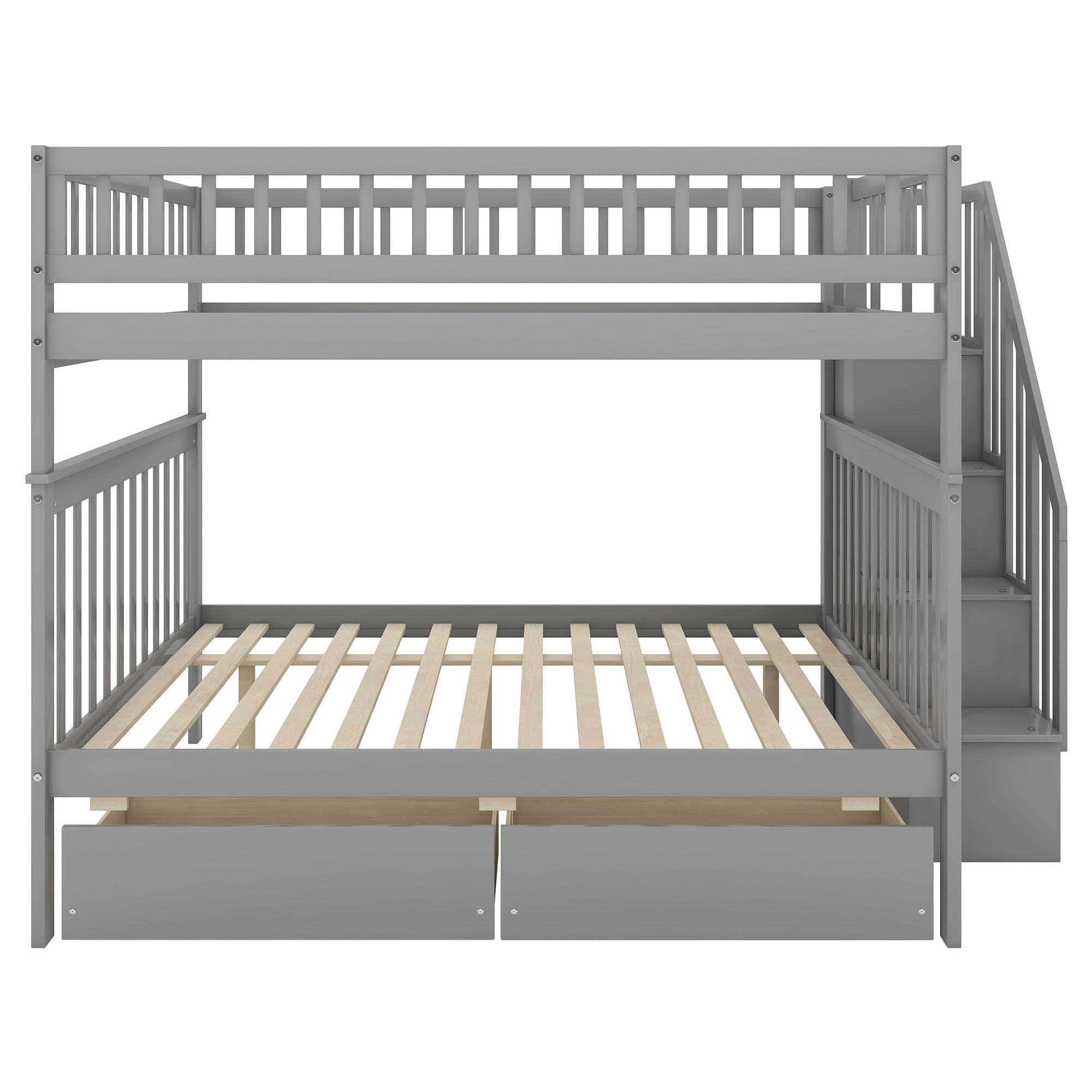 Full over Full Bunk Bed with Two Drawers and Storage, Gray - Image 2