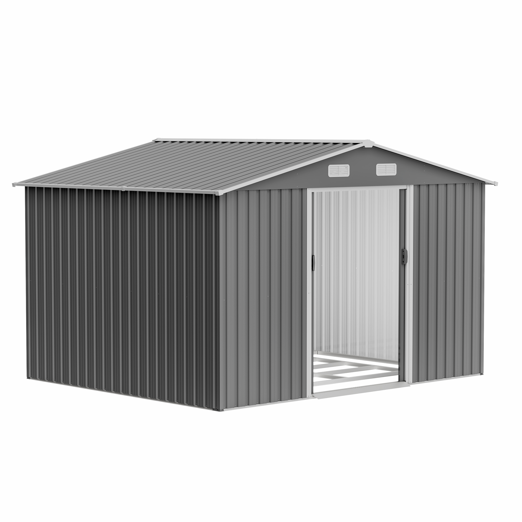 10X8 FT outdoor tool storage shed with metal foundation and lockable door, all-weather metal shed, gray - Image 7