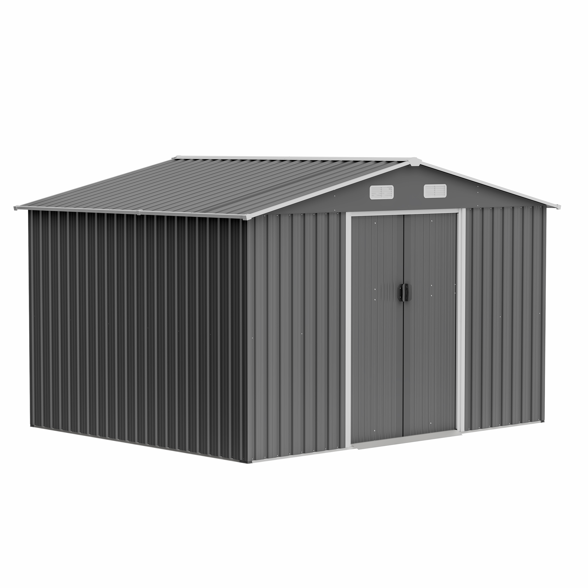 10X8 FT outdoor tool storage shed with metal foundation and lockable door, all-weather metal shed, gray - Image 9