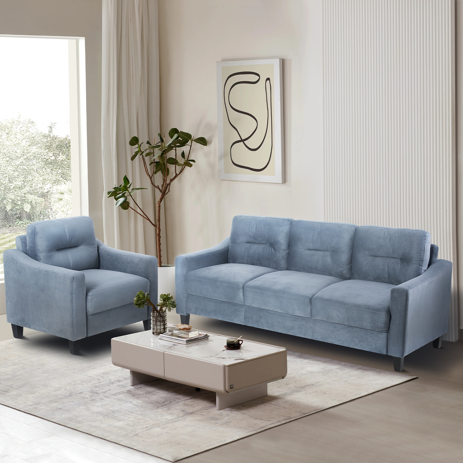Gray Couch Comfortable Sectional Couches and Sofas for Living Room Office Small Space Chenille - Image 3