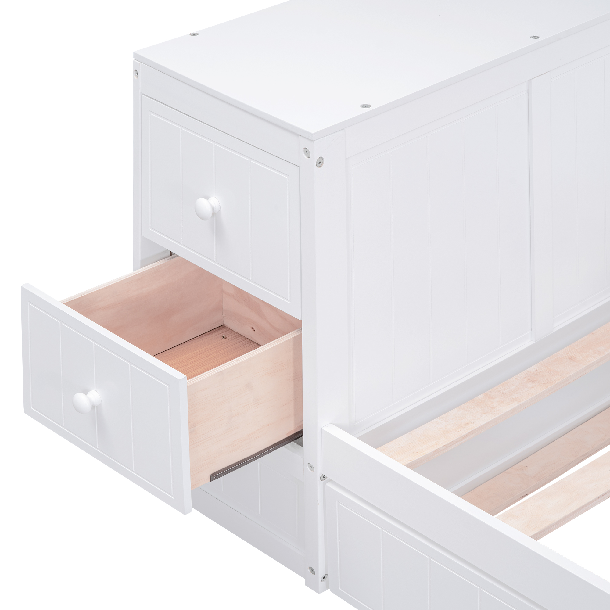 Twin Size Daybed with Storage Arms Trundle and Charging Station White - Image 16