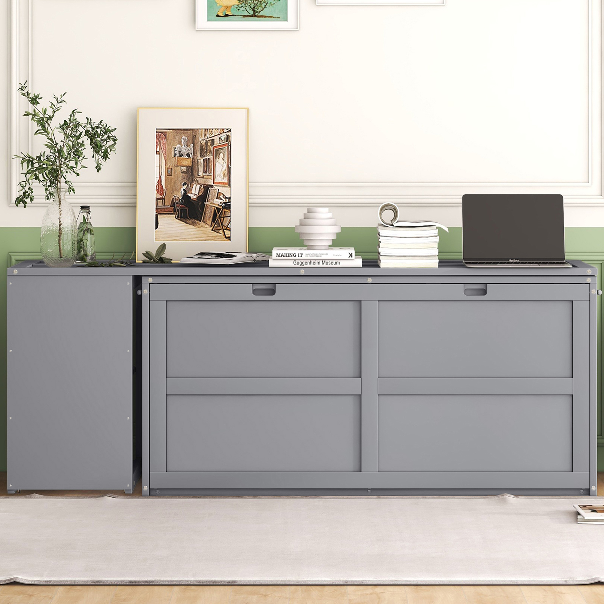 Queen Size Murphy Bed with Rotable Desk Gray - Image 7