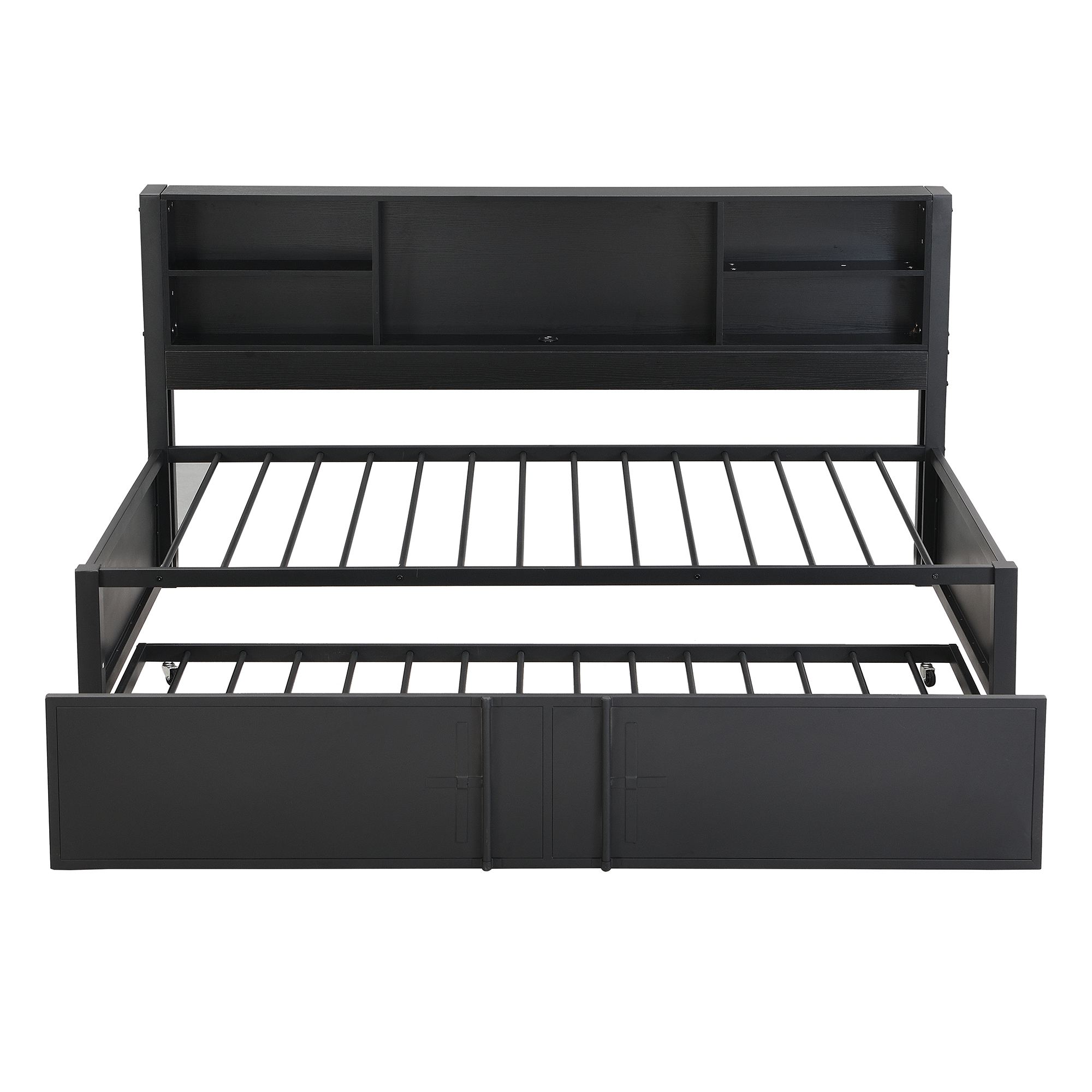 Metal Twin Size Daybed with Twin Size Trundle Storage Shelves and USB Ports Black - Image 15