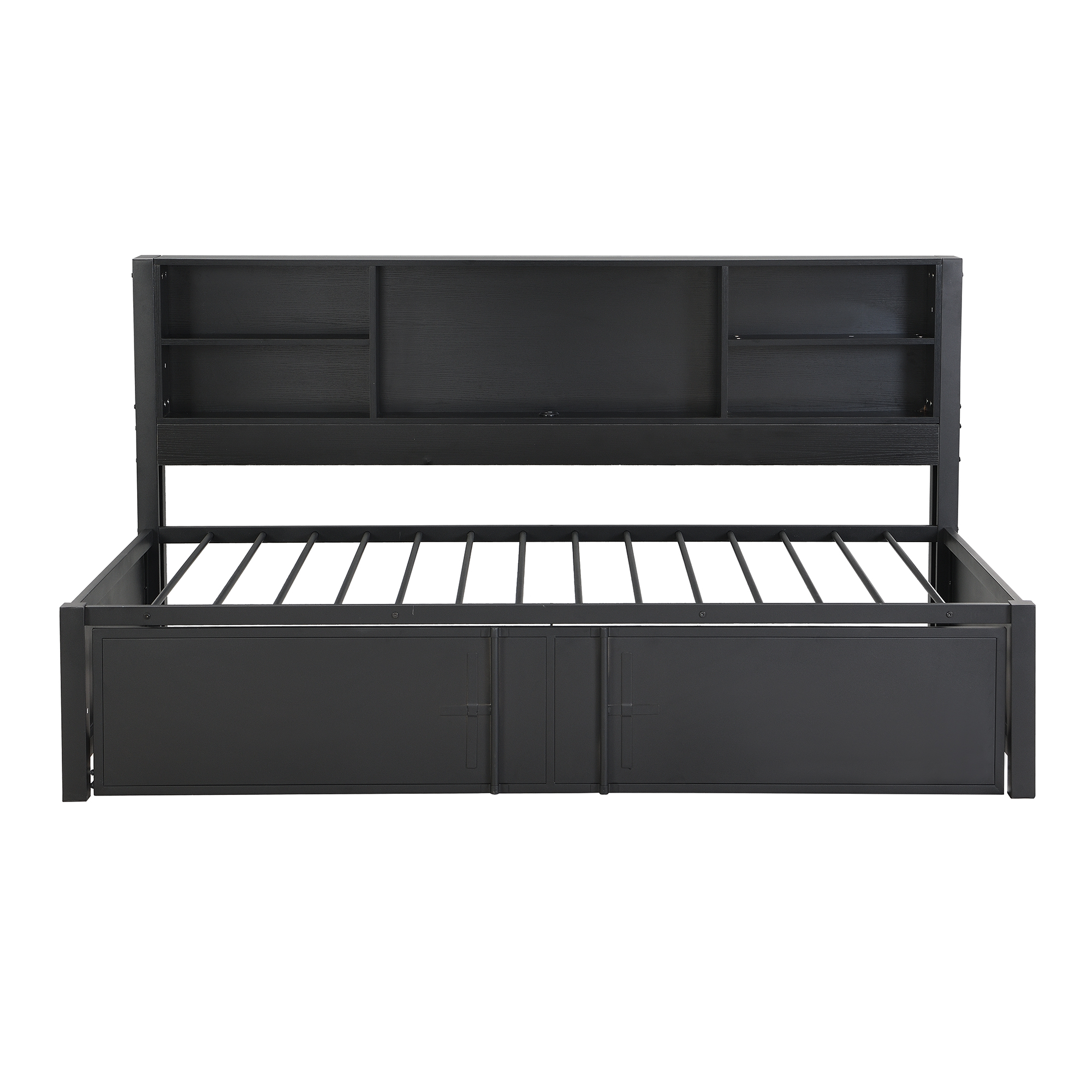 Metal Twin Size Daybed with Twin Size Trundle Storage Shelves and USB Ports Black - Image 10