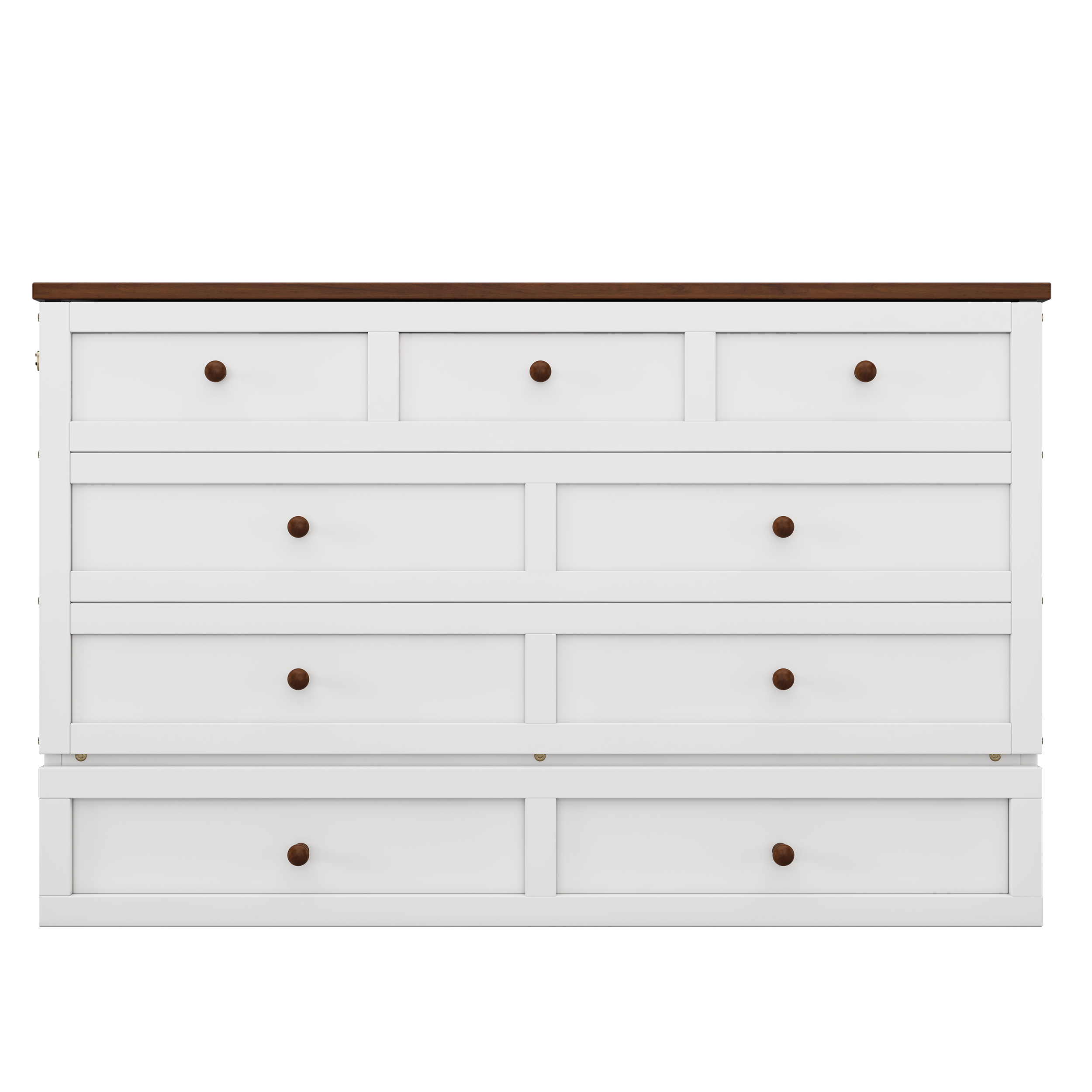 Solid Pine Murphy Bed Chest with Charging Station and Large Storage Drawer for Home Office or Small Room , Queen, White+Walnut - Image 3