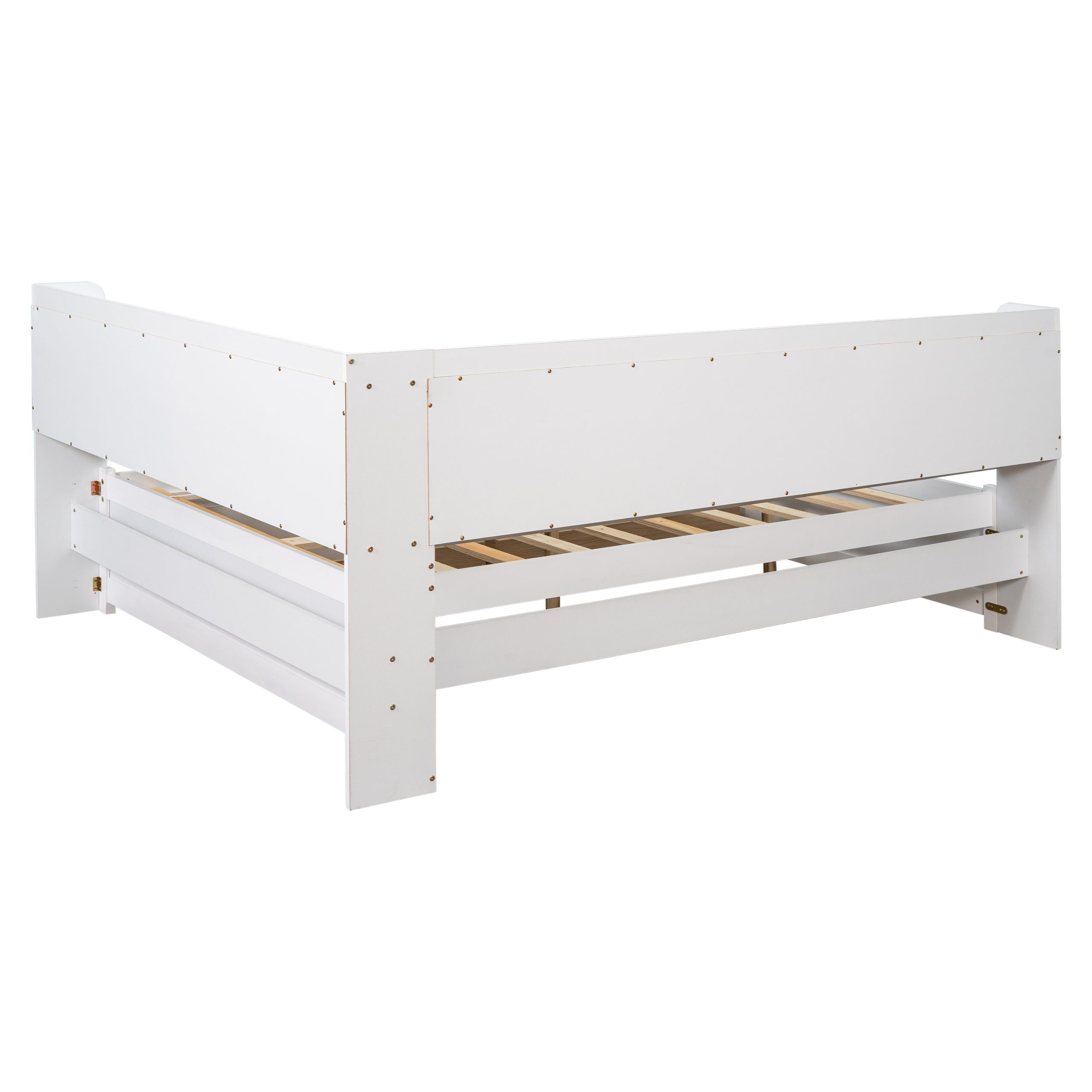 Full Bed with L-shaped Bookcases, Drawers ,White - Image 11