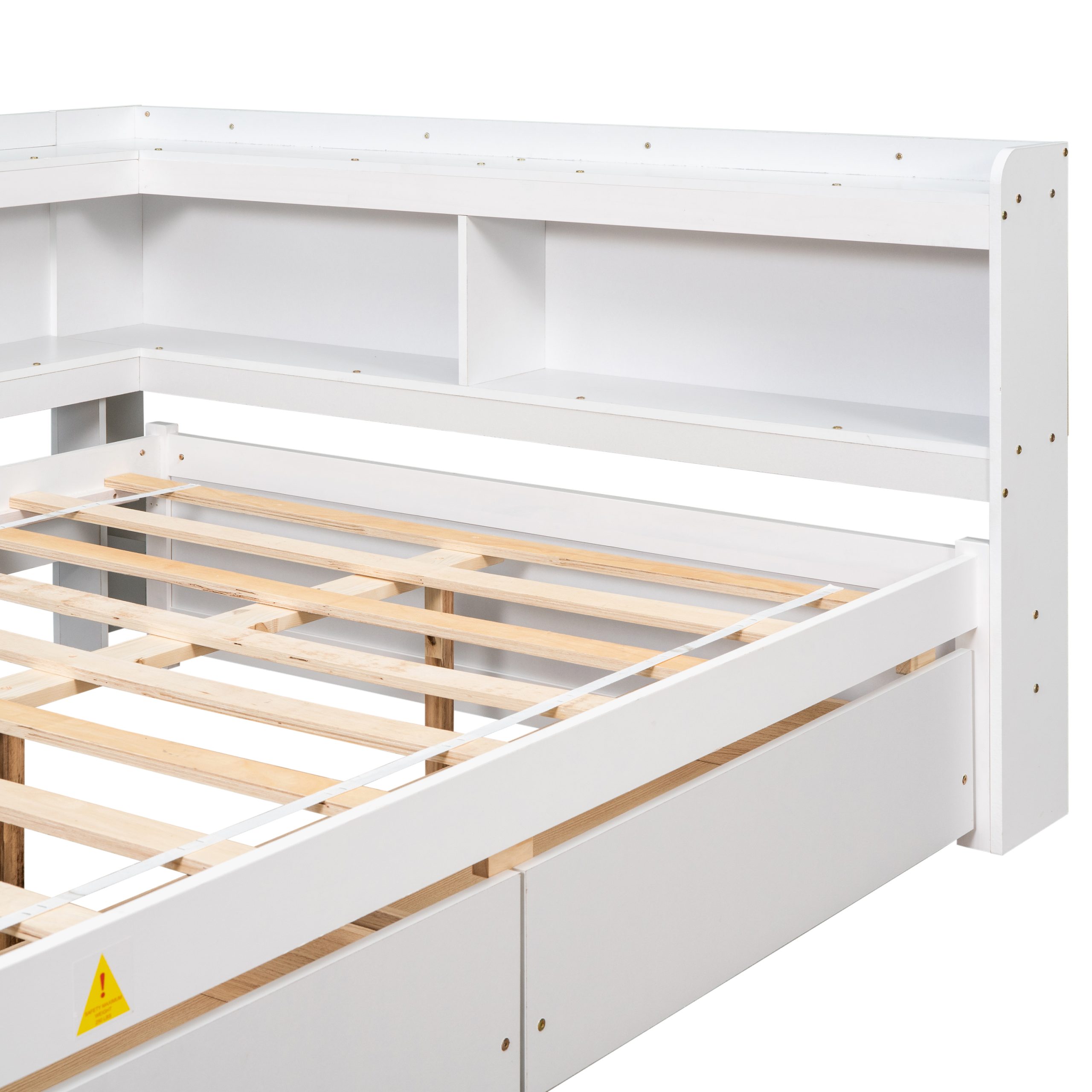 Full Bed with L-shaped Bookcases, Drawers ,White - Image 14