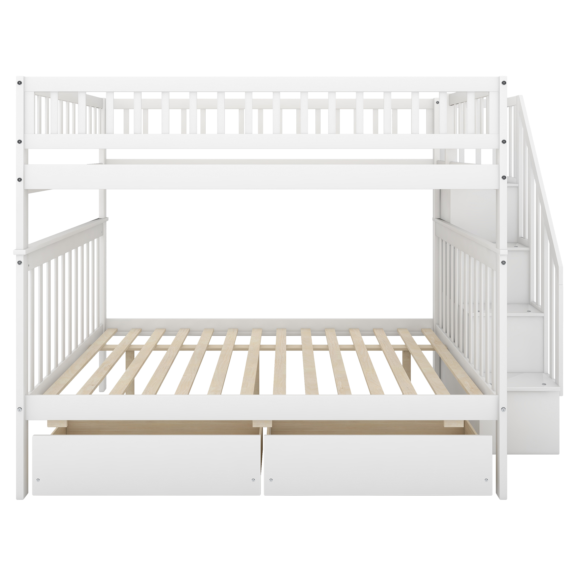 Full over Full Bunk Bed with Two Drawers and Storage White - Image 6