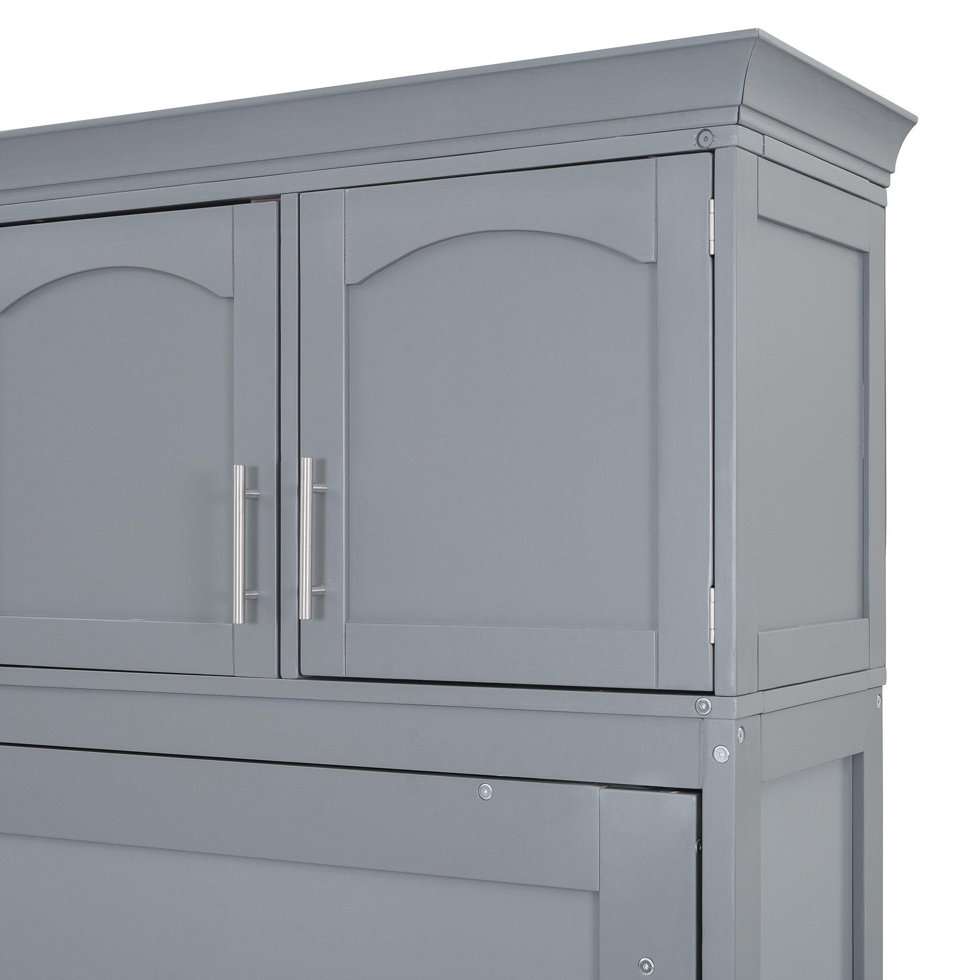 Full Size Murphy Bed Wall Bed with Top Cabinets,Gray - Image 5