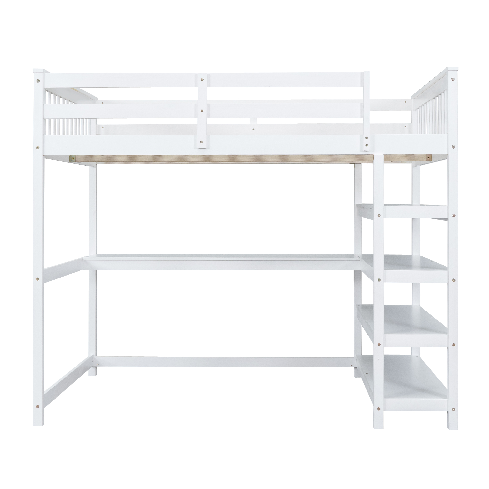 Full Size Loft Bed with Storage Shelves and Under-bed Desk White - Image 12