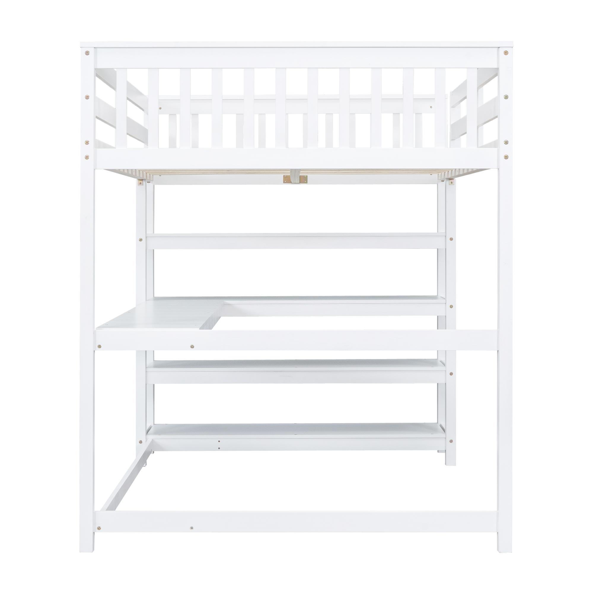 Full Size Loft Bed with Storage Shelves and Under-bed Desk White - Image 3