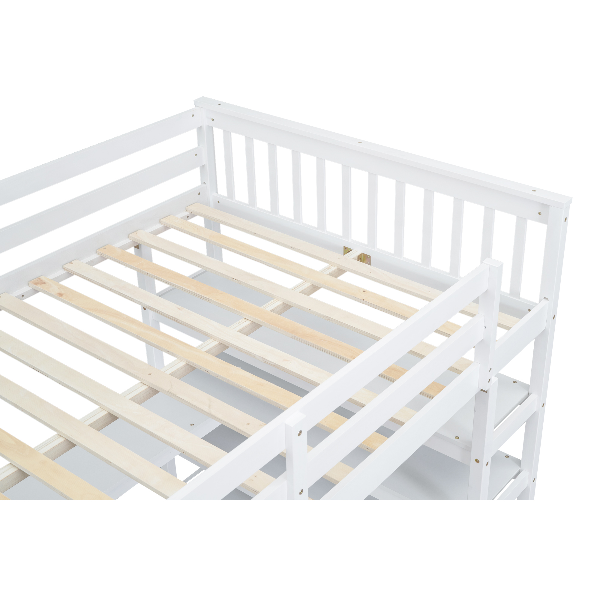 Full Size Loft Bed with Storage Shelves and Under-bed Desk White - Image 4