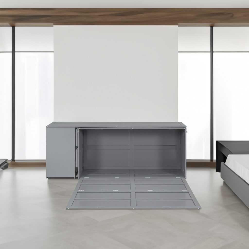 Queen Size Murphy Bed with Rotable Desk Gray