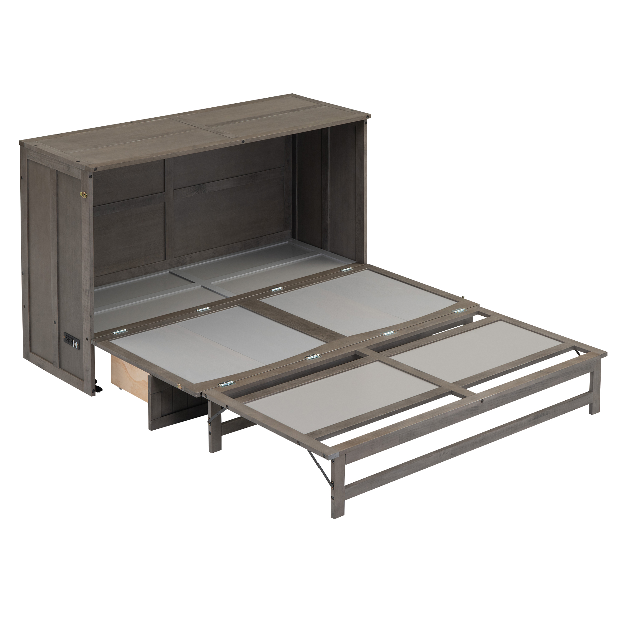 Queen Size Murphy Bed with Built-In Charging Station Antique Grey - Image 16