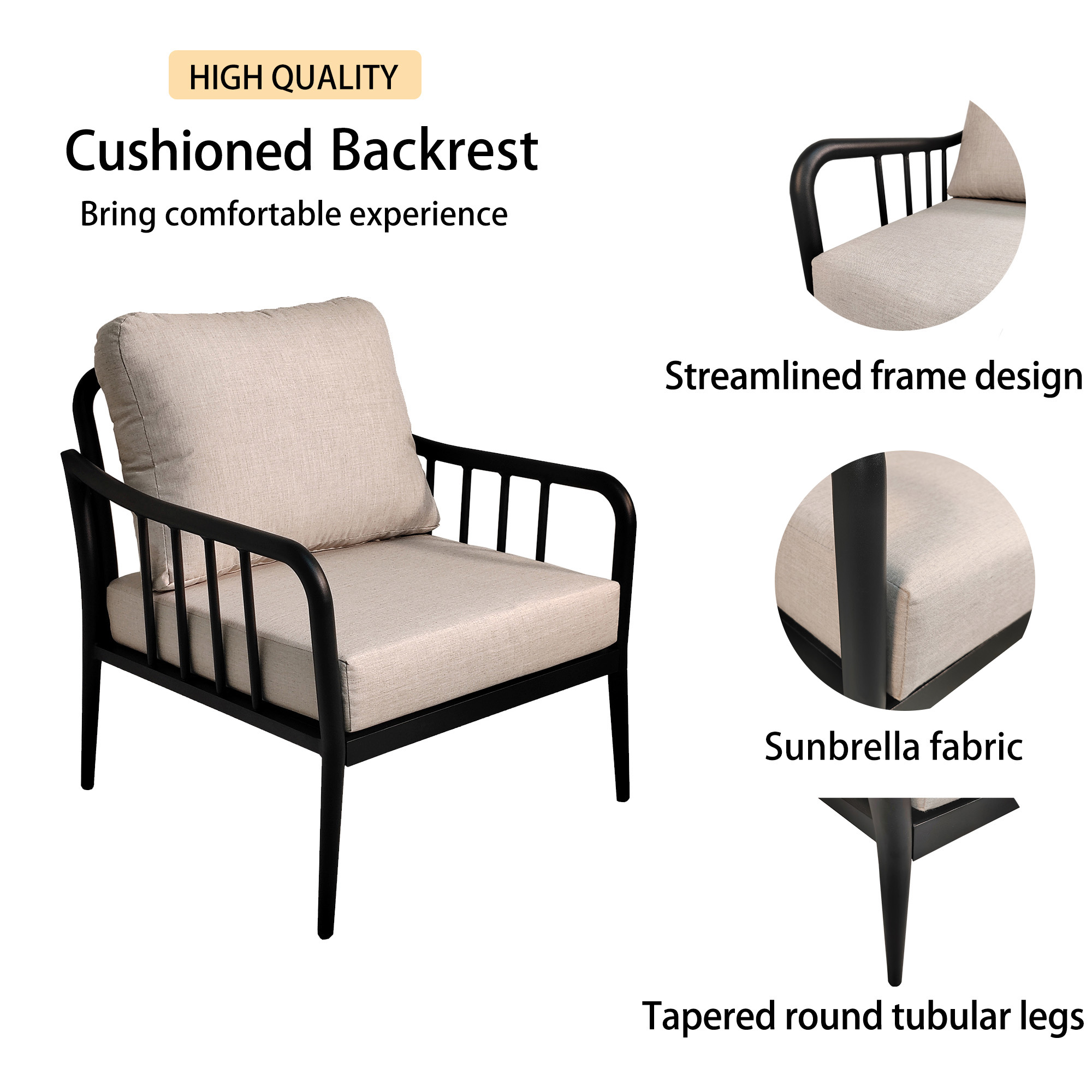 5PC Outdoor Aluminum Patio Furniture Modern Chat Sofa Conversation Set - Image 7