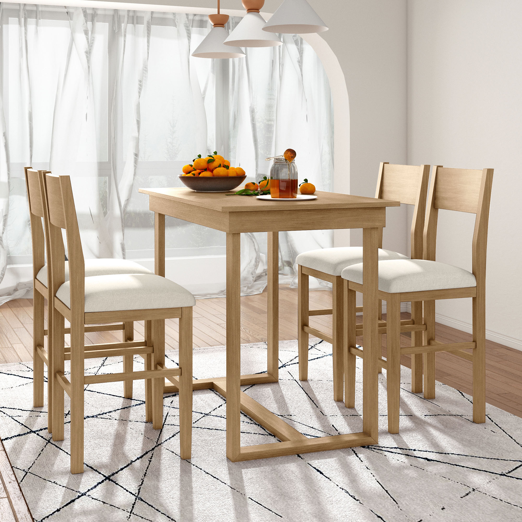 TOPMAX farmhouse countertop height 5-piece dining table set with 1 rectangular dining table and 4 brown dining chairs - Image 9