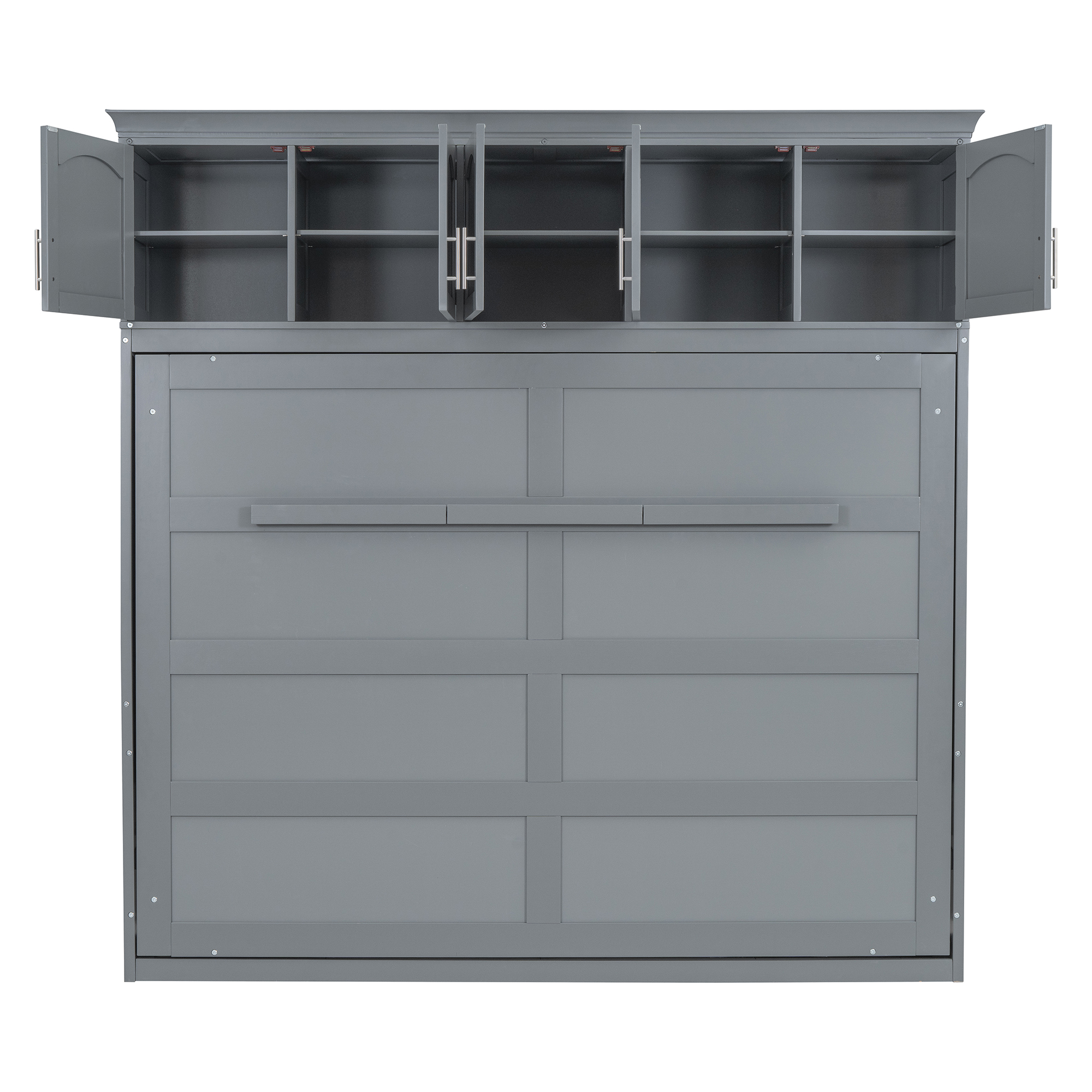 Full Size Murphy Bed Wall Bed with Top Cabinets,Gray - Image 2