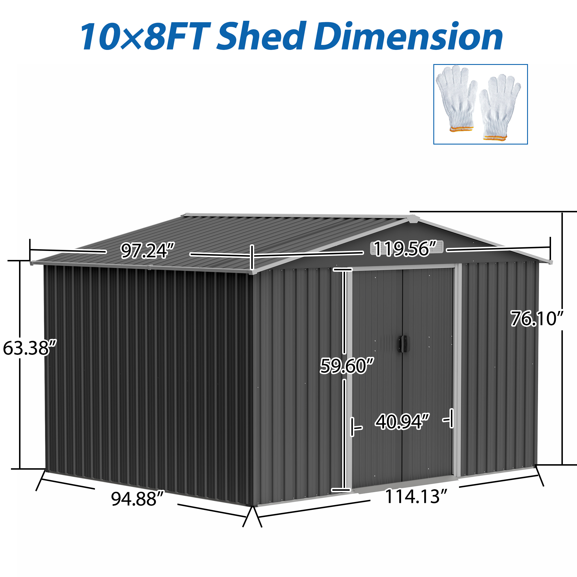 10X8 FT outdoor tool storage shed with metal foundation and lockable door, all-weather metal shed, gray - Image 5