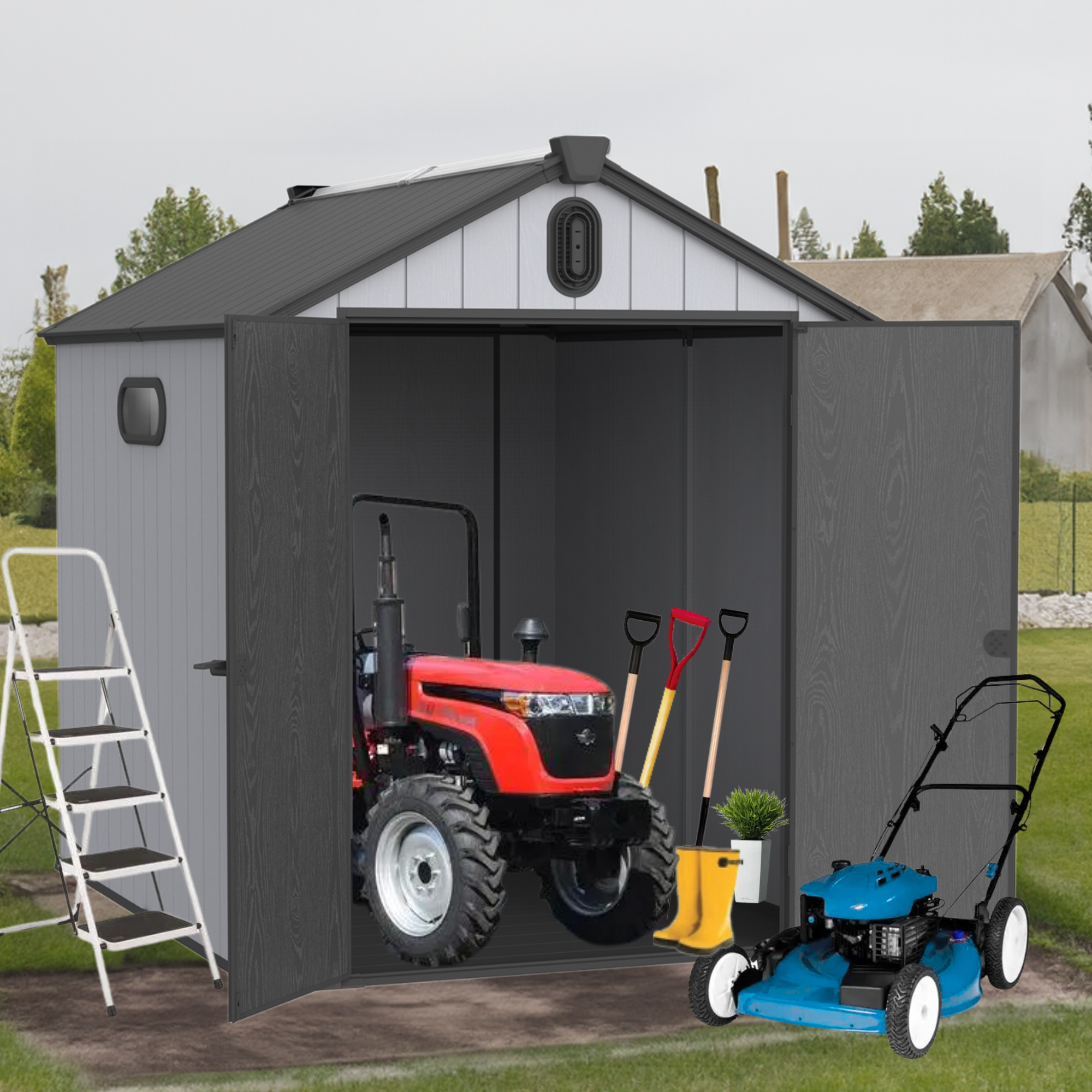 XWT012 6*8ft plastic storage shed for backyard garden big spire Tool storage - Image 2