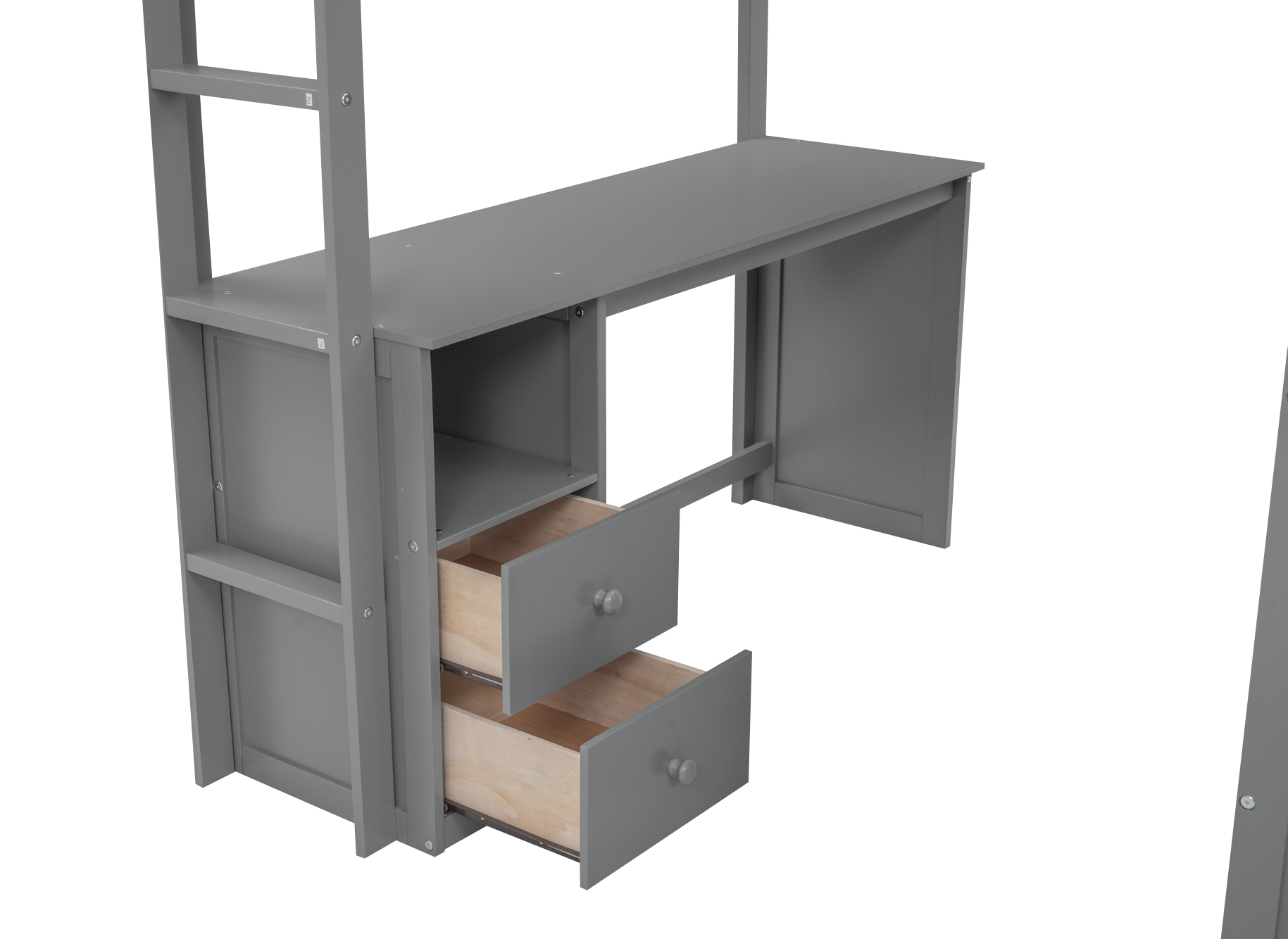 Wood Full Size Loft Bed with Wardrobes and 2-Drawer Desk with Cabinet Gray - Image 18