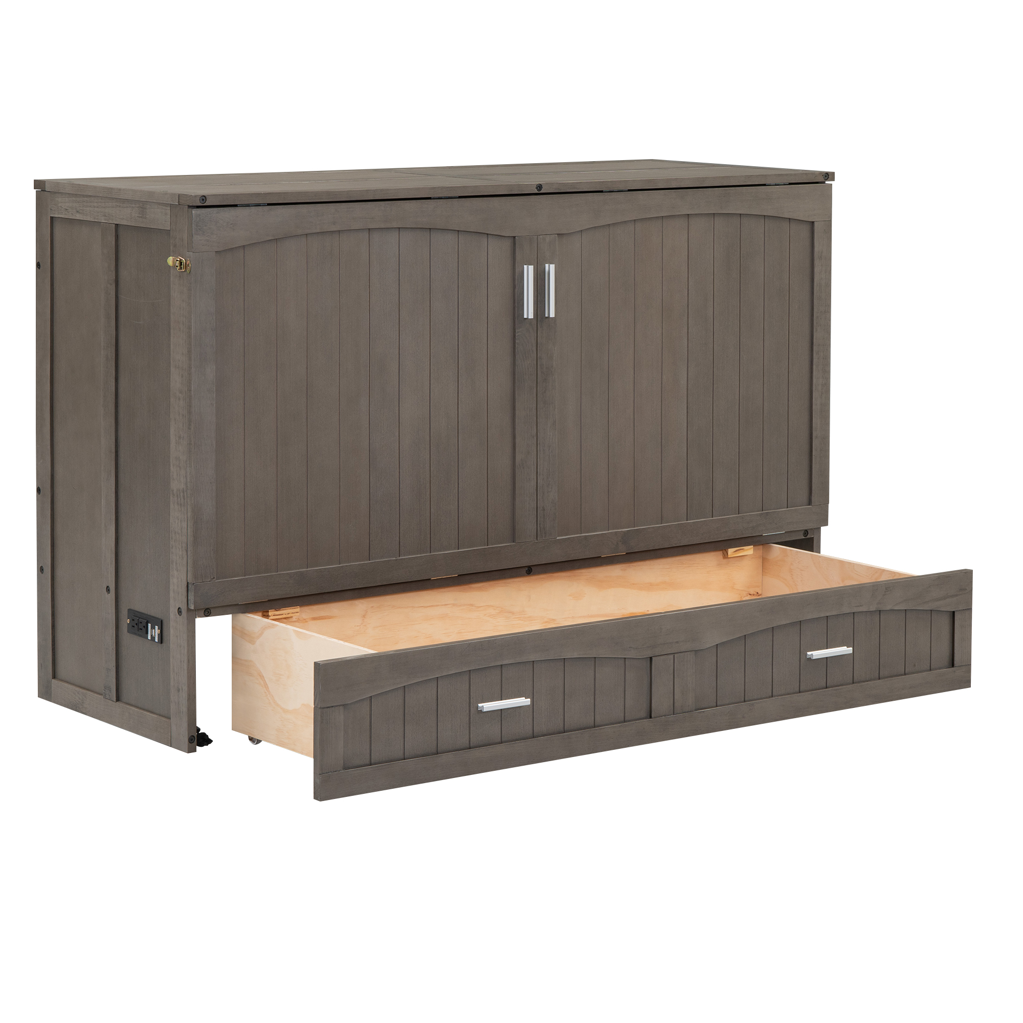 Queen Size Murphy Bed with Built-In Charging Station Antique Grey - Image 12