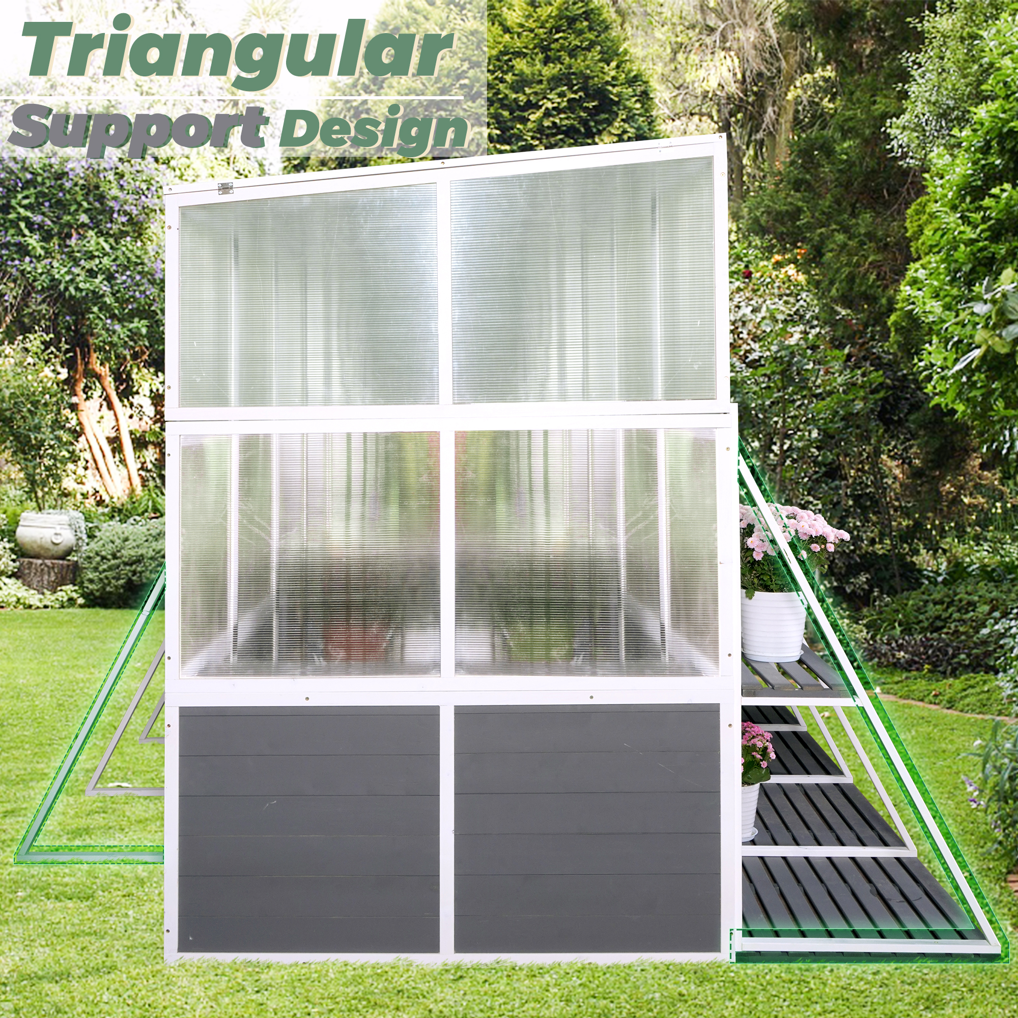 Greenhouse Wooden Lean to Greenhouses for Outdoors Heavy Duty Walk in Green House for Outside Winter - Image 8
