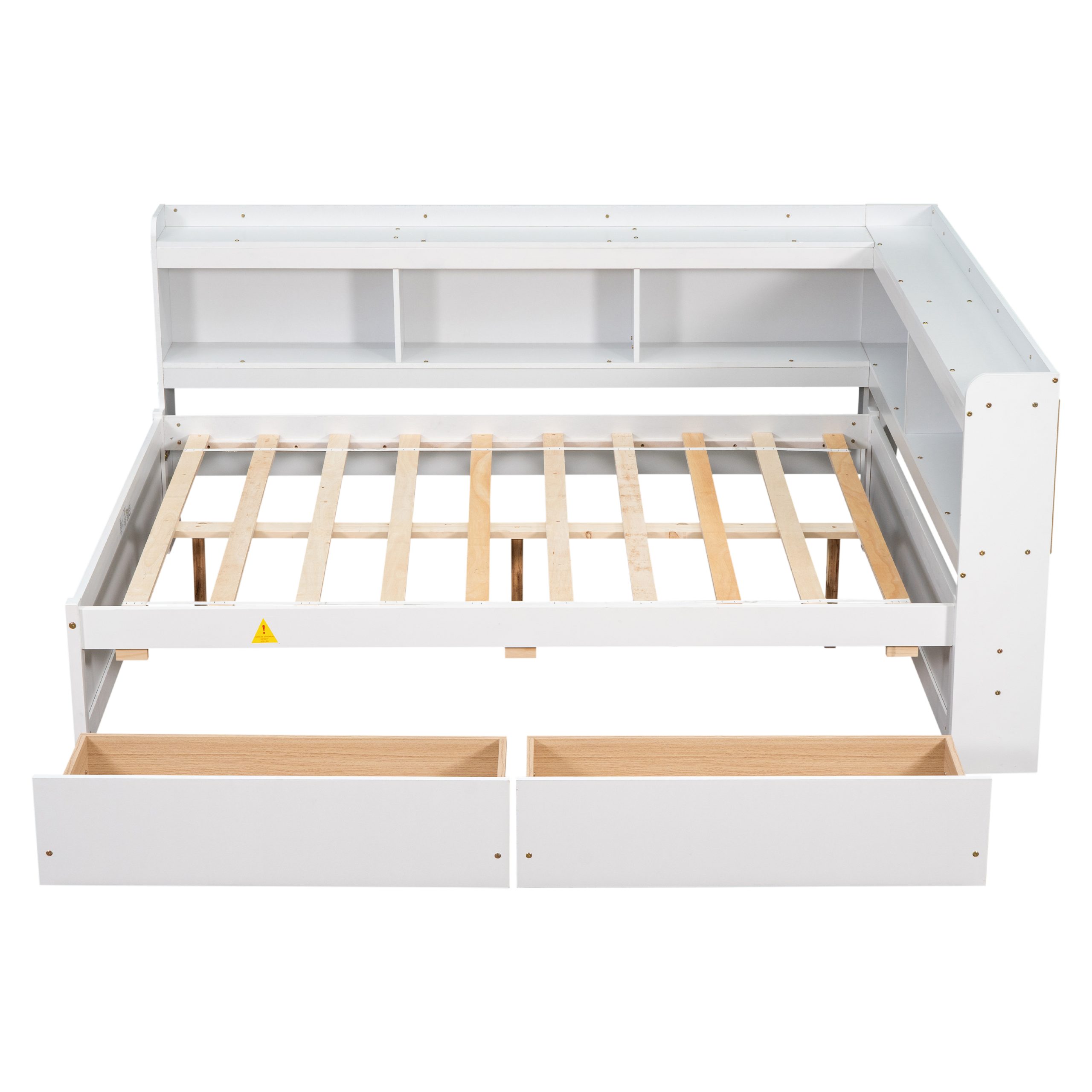 Full Bed with L-shaped Bookcases, Drawers ,White - Image 18