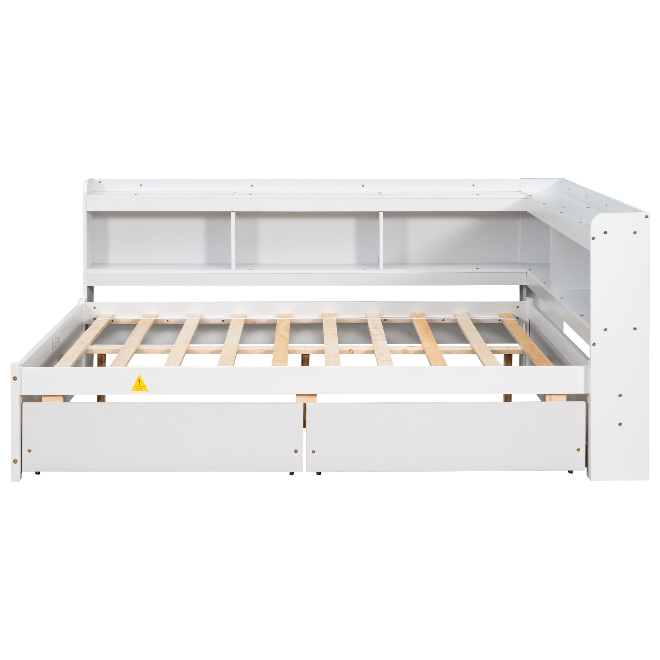 Full Bed with L-shaped Bookcases, Drawers ,White - Image 20