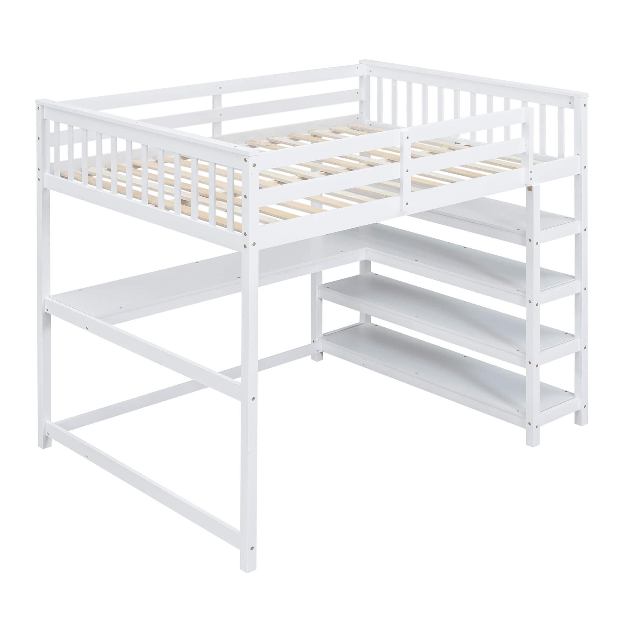 Full Size Loft Bed with Storage Shelves and Under-bed Desk White - Image 16