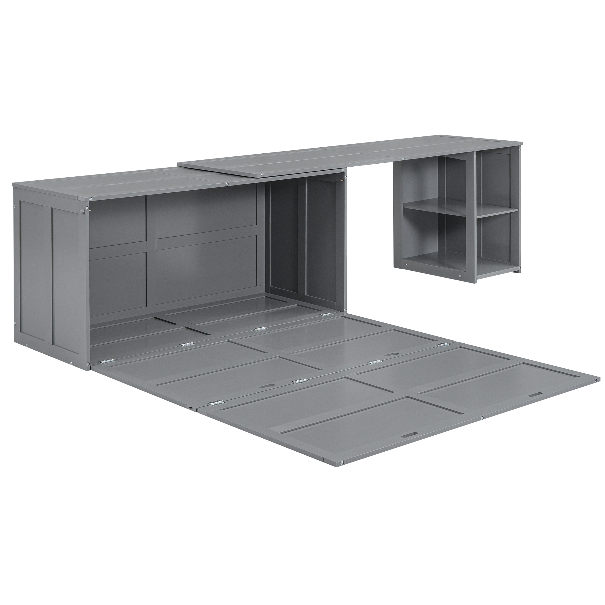 Queen Size Murphy Bed with Rotable Desk Gray - Image 10