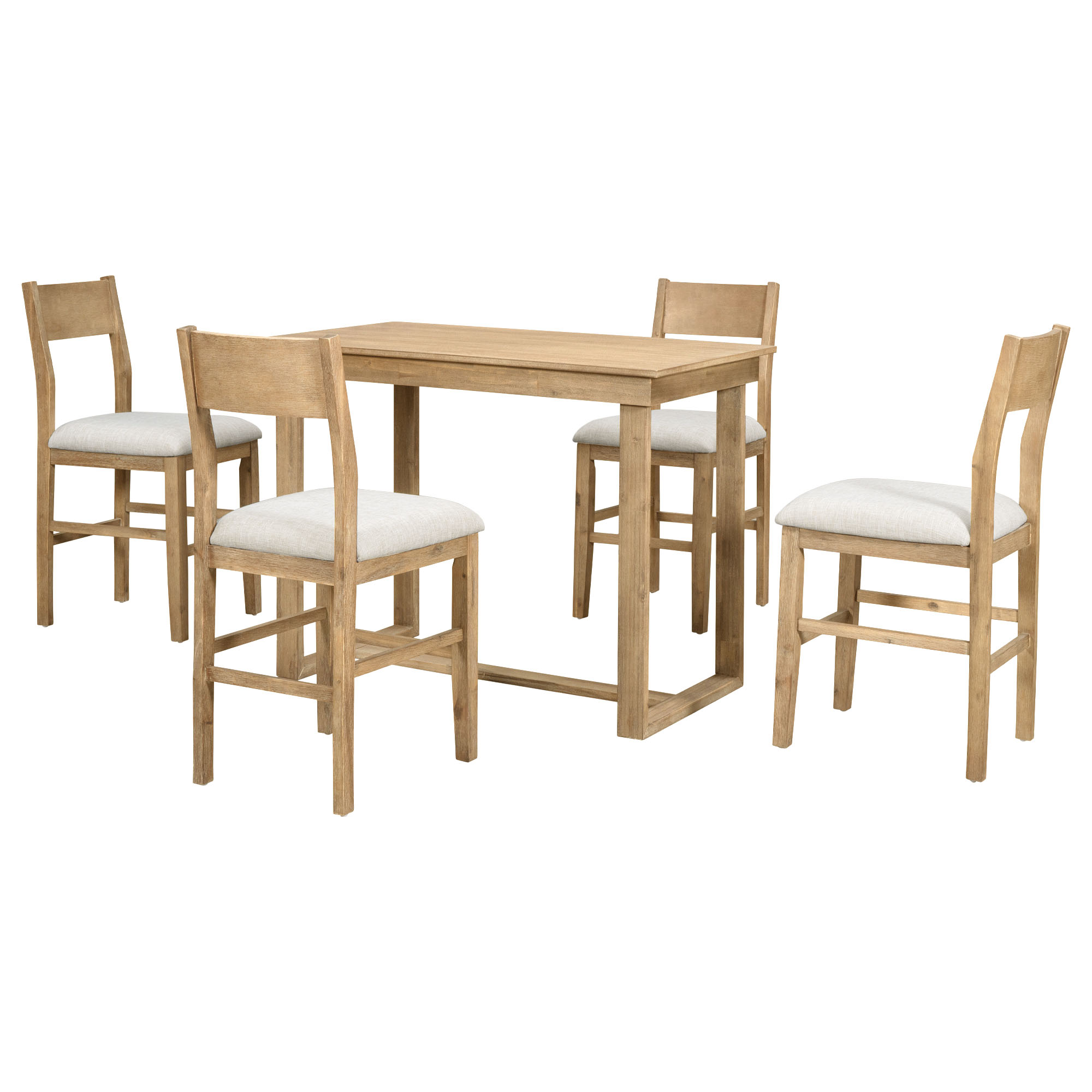 TOPMAX farmhouse countertop height 5-piece dining table set with 1 rectangular dining table and 4 brown dining chairs - Image 10