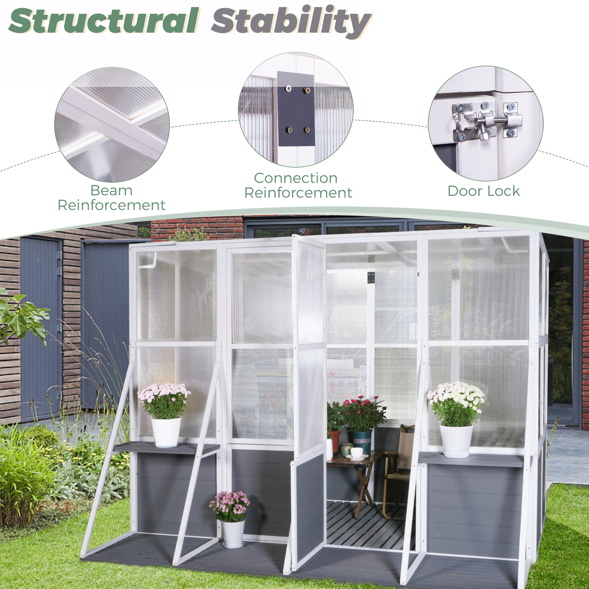 Greenhouse Wooden Lean to Greenhouses for Outdoors Heavy Duty Walk in Green House for Outside Winter - Image 5