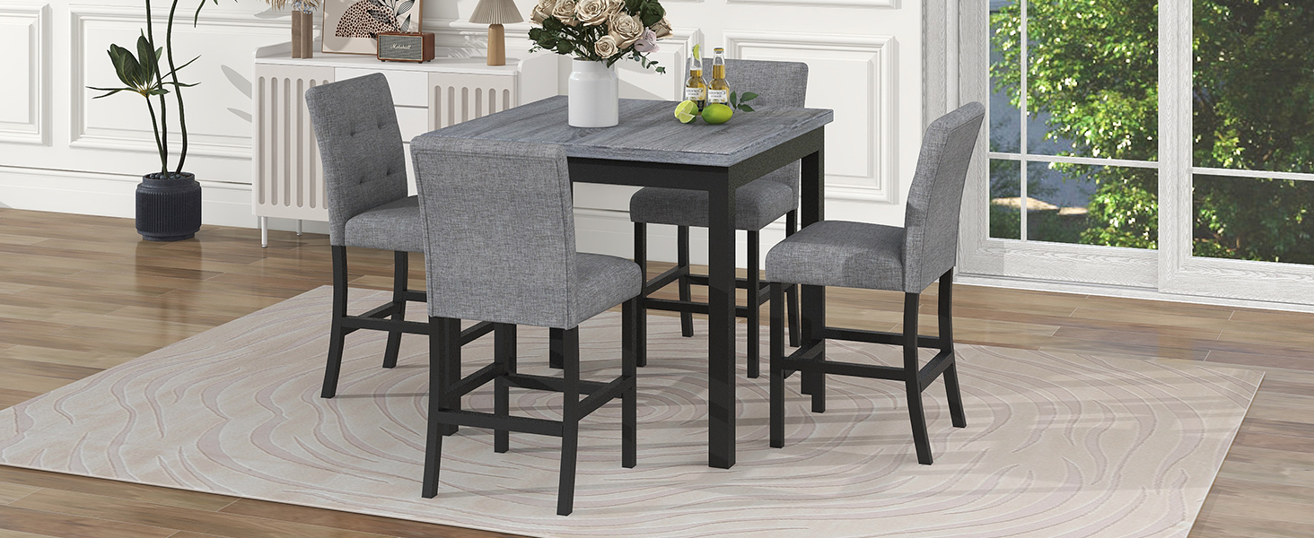 TOPMAX 5-piece cabinet dining table set, wooden square dining table and chairs, and 4 soft cushioned high back chairs in black - Image 3