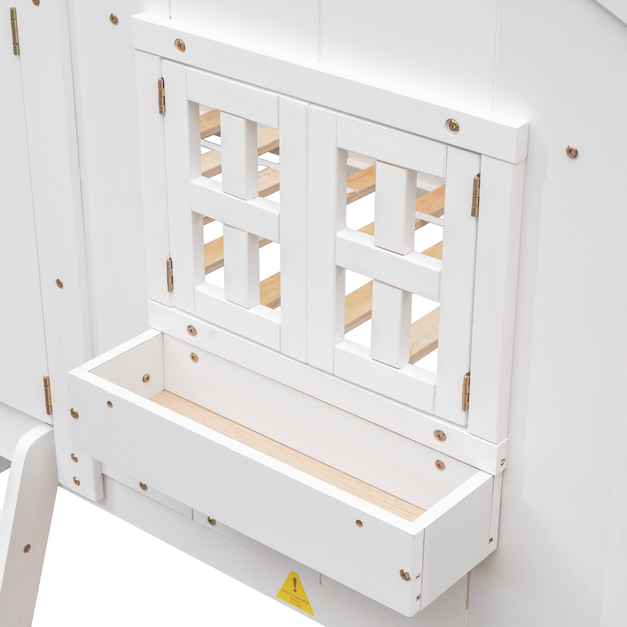 Twin over Twin House Bunk Bed with Roof , Window, Window Box, Door , with Safety Guardrails and Ladder,White - Image 5