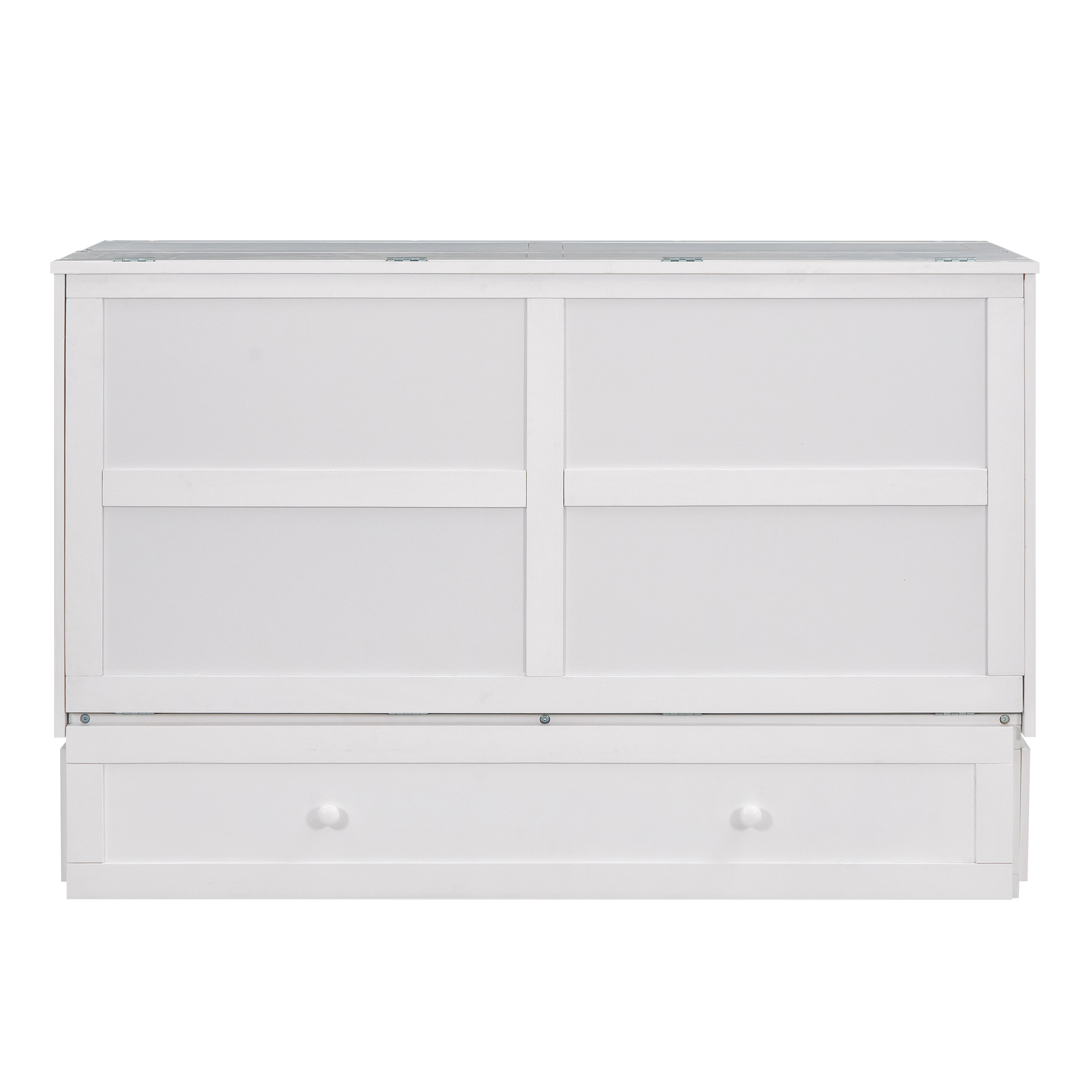 Queen Size Mobile Murphy Bed with Drawer and Little Shelves on Each Side White - Image 4